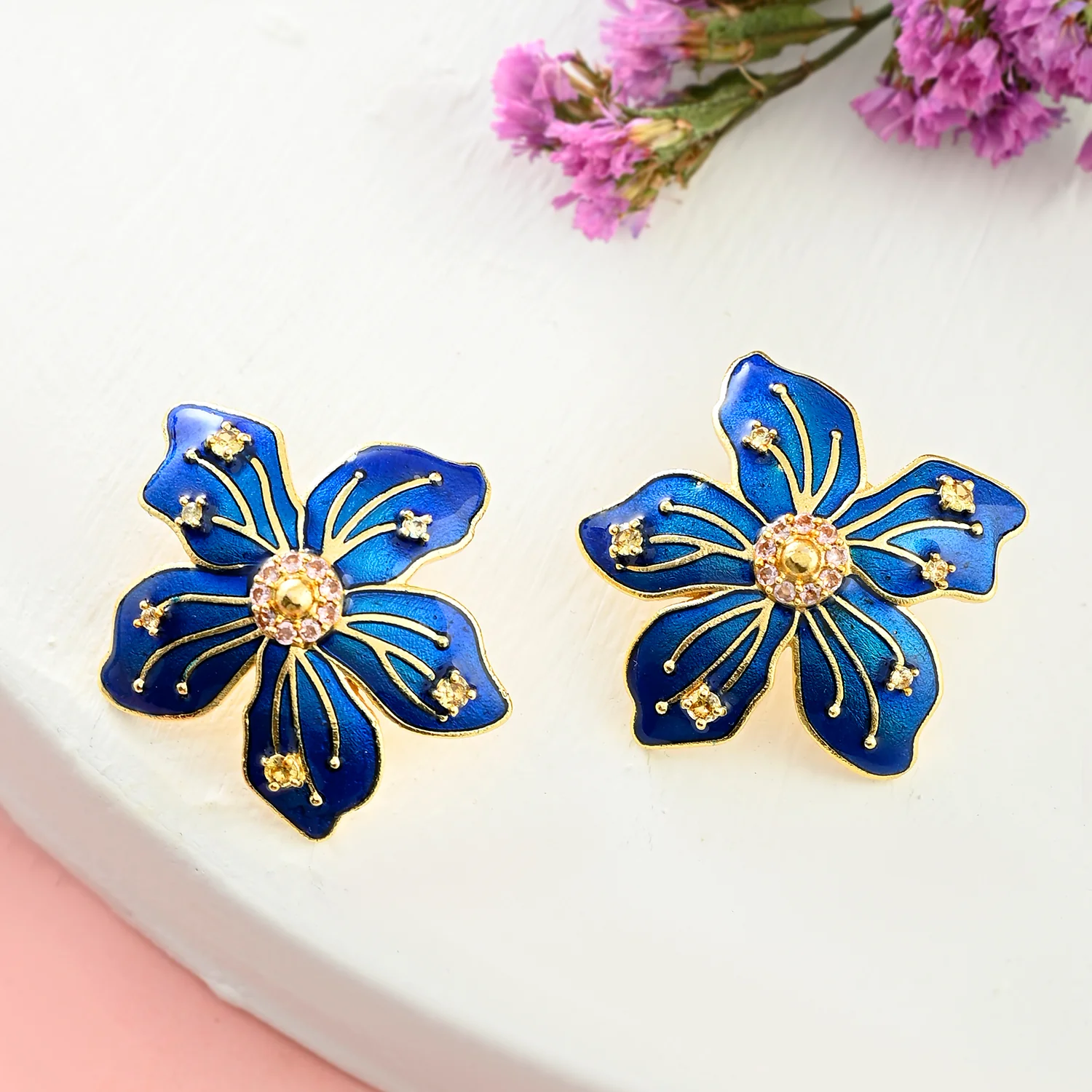 Flower Fantasy Sapphire Blue Statement Studs