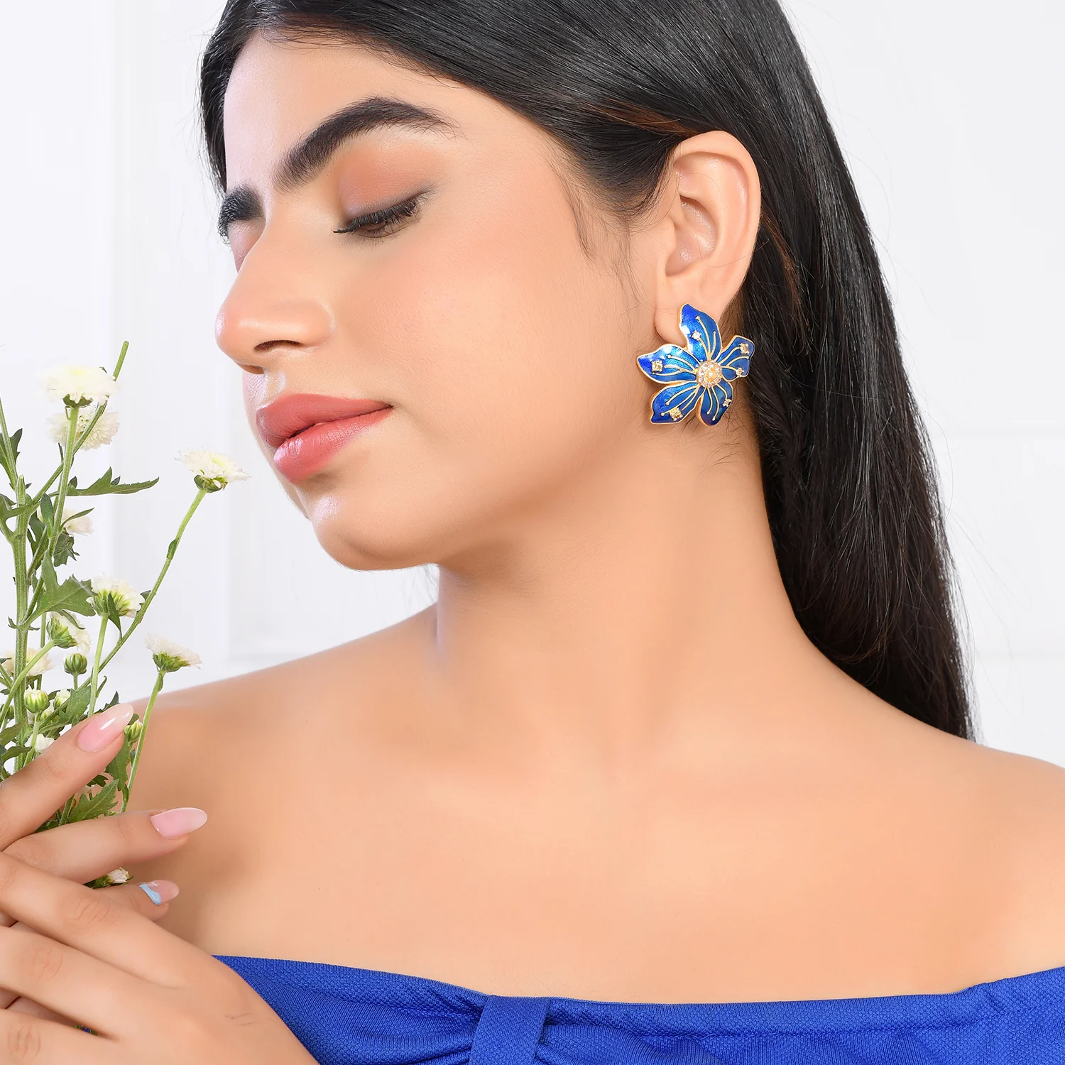 Flower Fantasy Sapphire Blue Statement Studs - Image 2