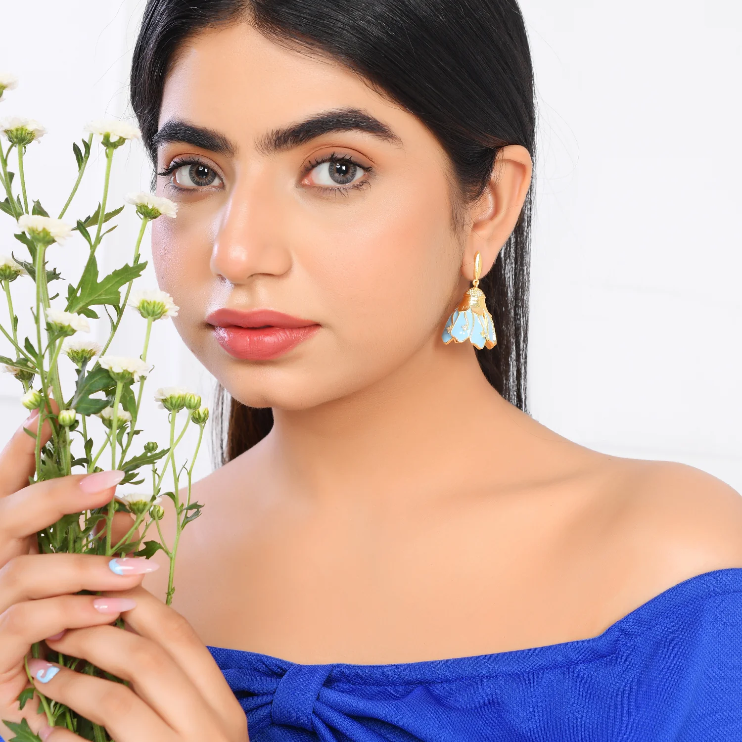 Flower Fantasy Azure Blossom Chic Jhumka - Image 2