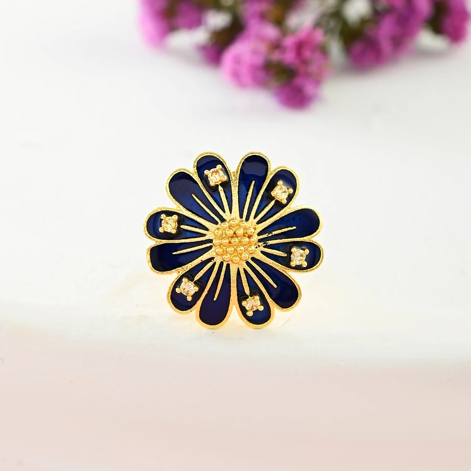 Flower Fantasy Sapphire Blue Daisy Ring