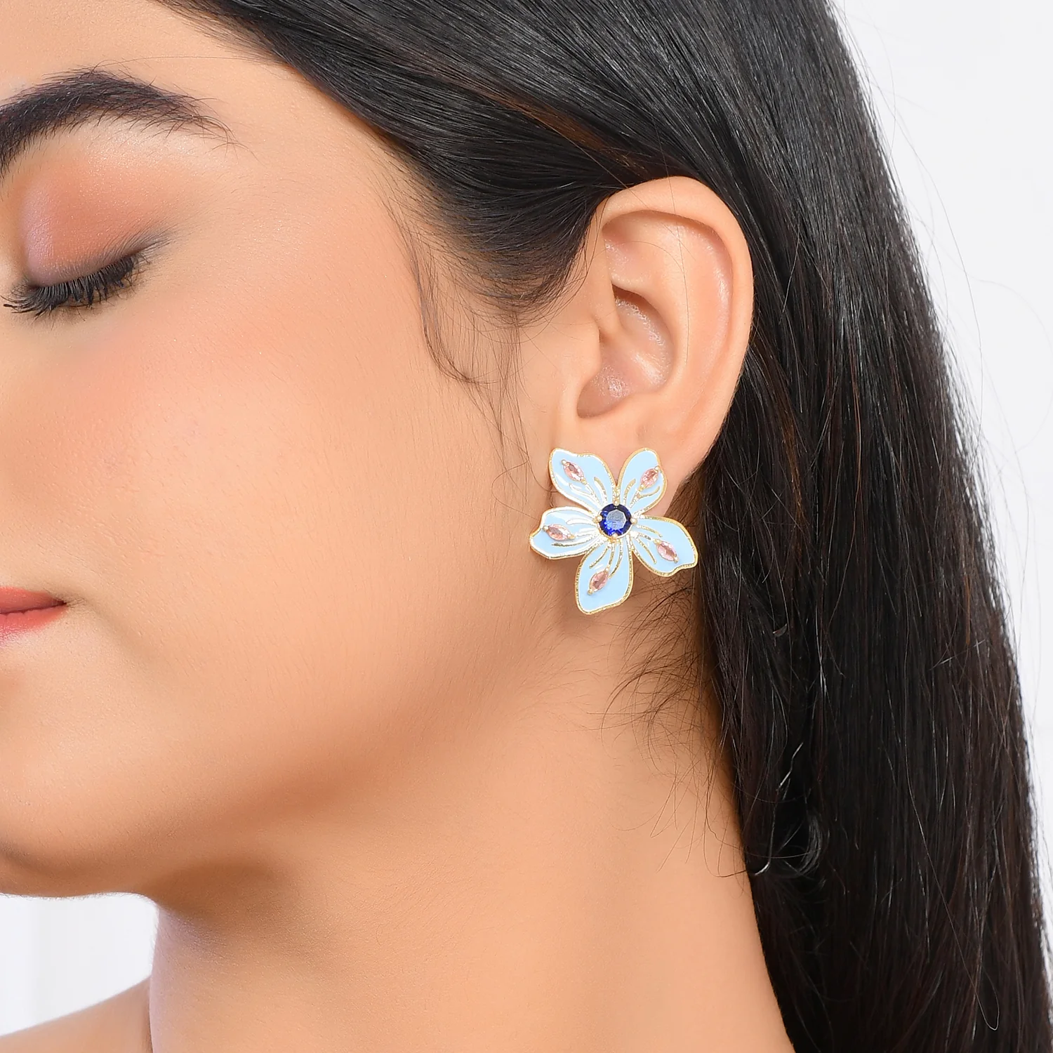 Flower Fantasy Azure Spring Blossom Earrings And Ring Combo - Image 4