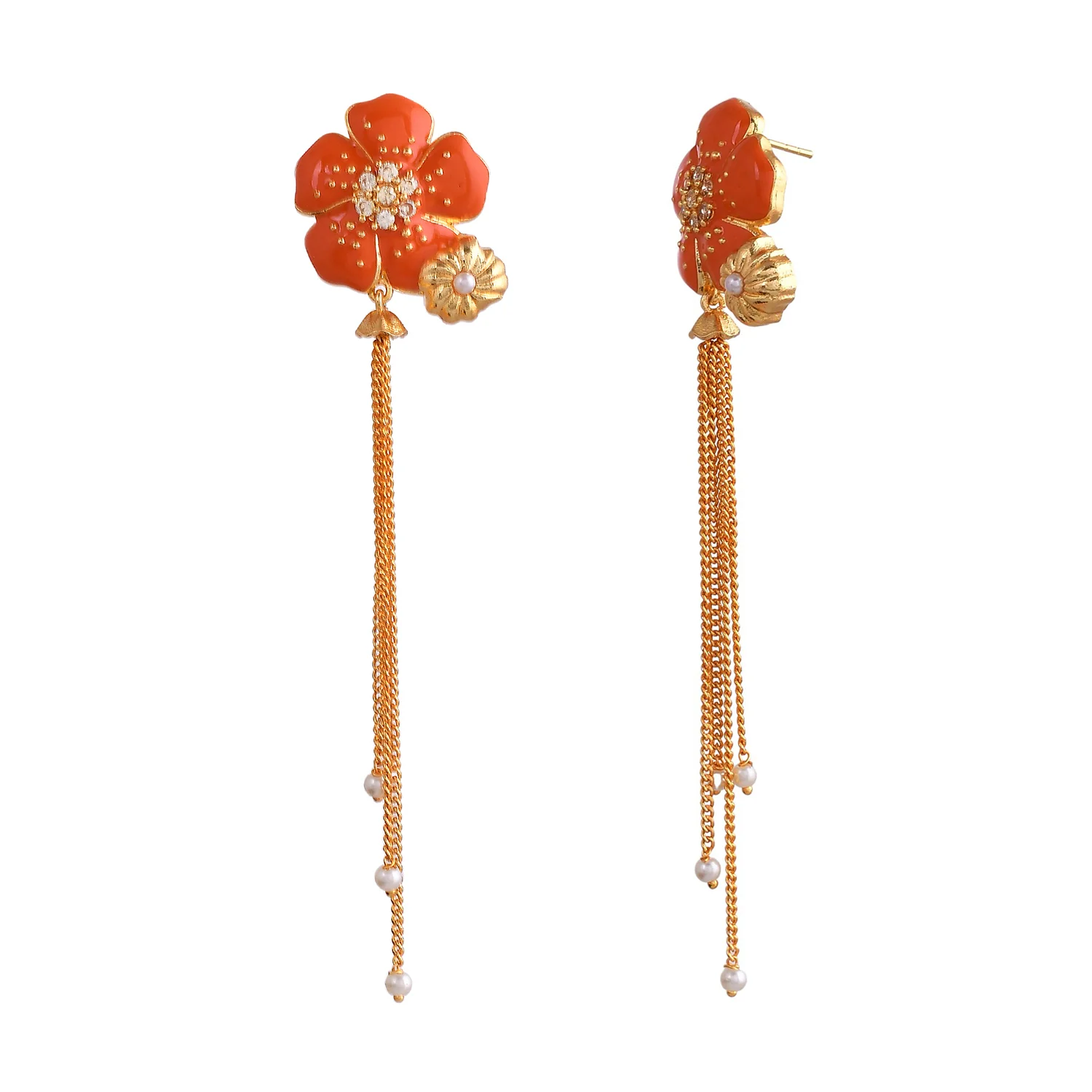 Flower Fantasy Golden Bloom Vermilion Dangler Earrings - Image 3