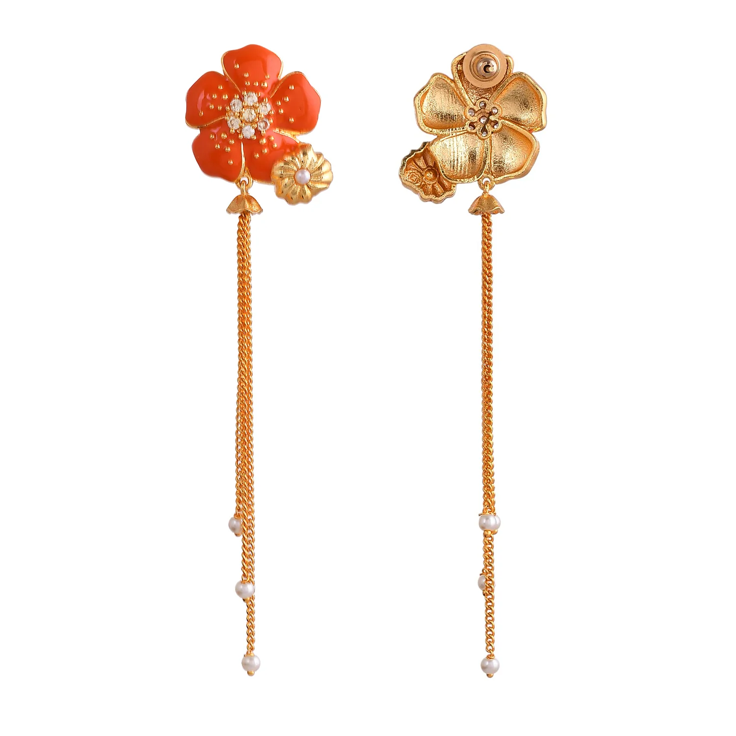 Flower Fantasy Golden Bloom Vermilion Dangler Earrings - Image 4