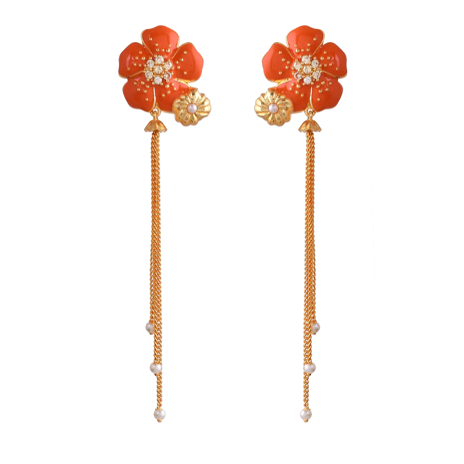Flower Fantasy Golden Bloom Vermilion Dangler Earrings - Image 5