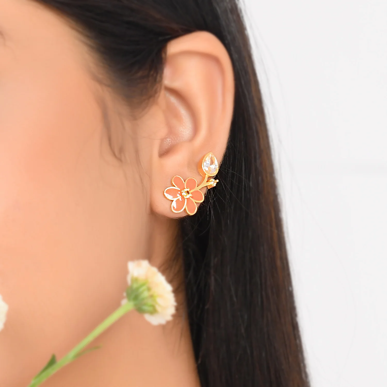 Flower Fantasy Leafy Coral Earrings And Ring Combo - Image 3