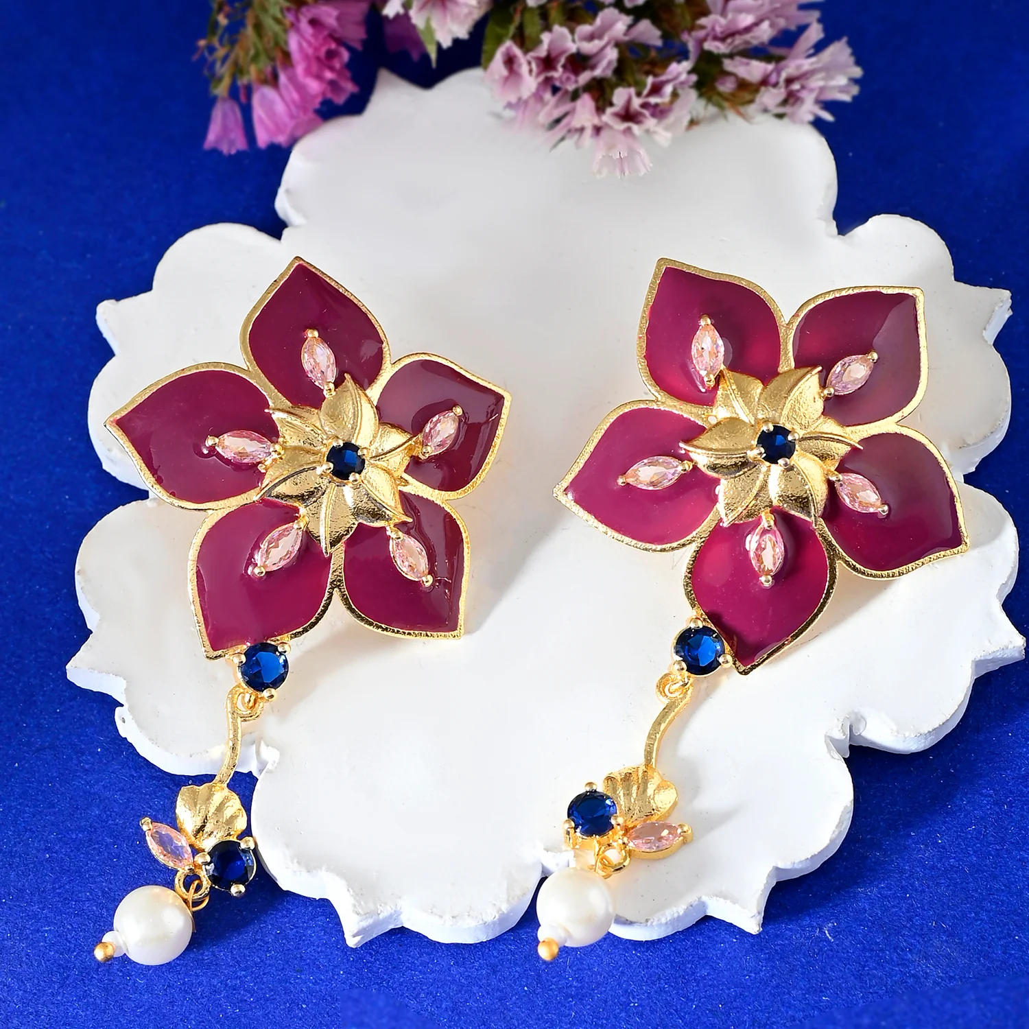 Flower Fantasy Majestic Magenta Dangler Earrings