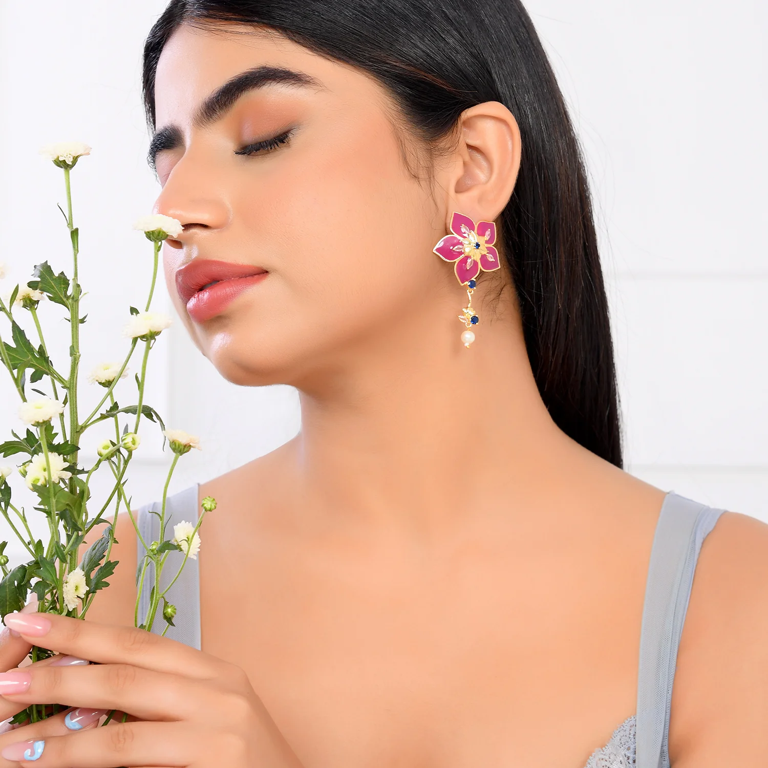 Flower Fantasy Majestic Magenta Dangler Earrings - Image 2