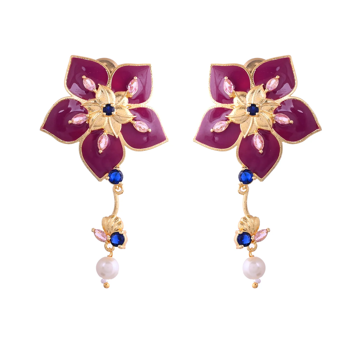 Flower Fantasy Majestic Magenta Dangler Earrings - Image 5