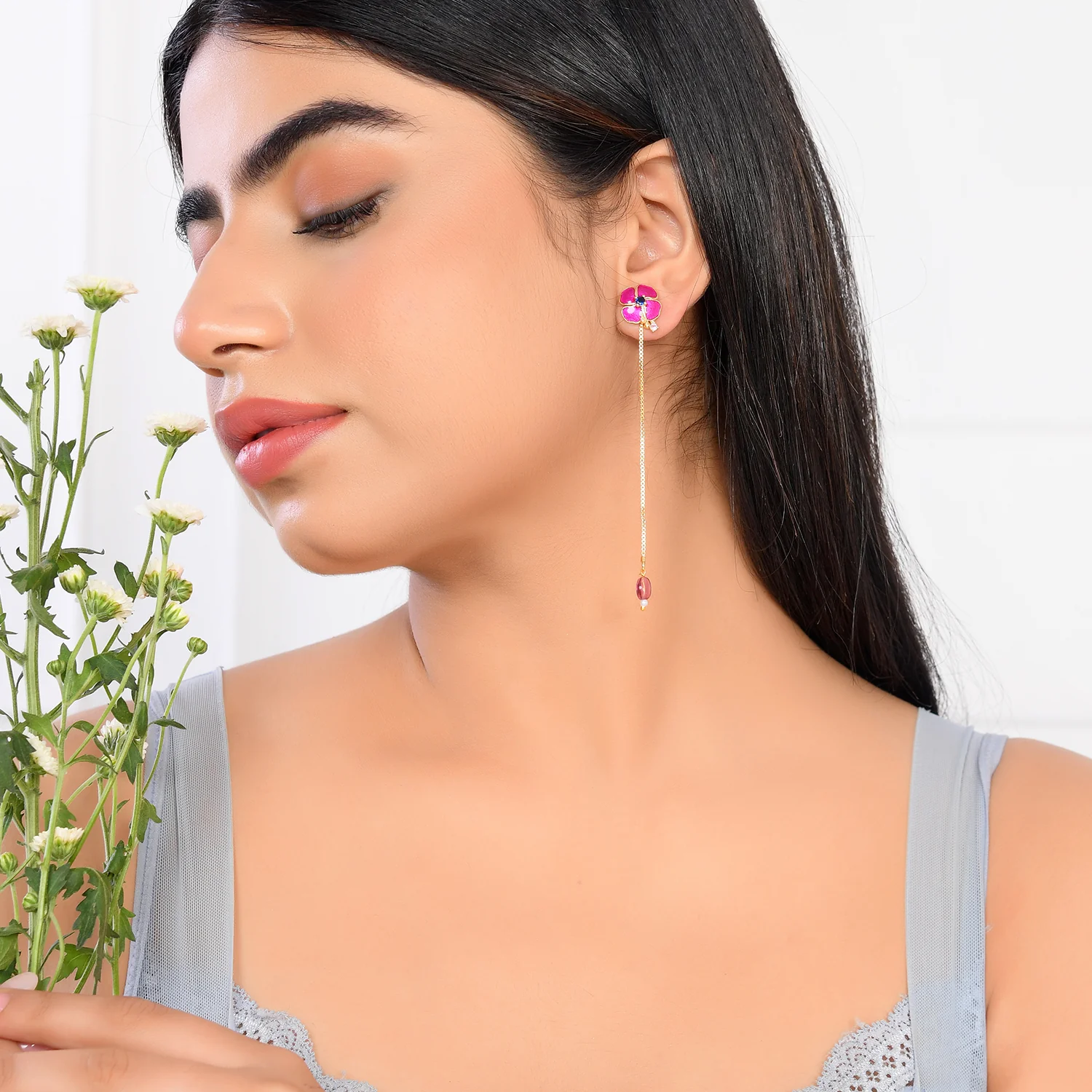Flower Fantasy Magenta Bloom  Dangler Earrings - Image 2