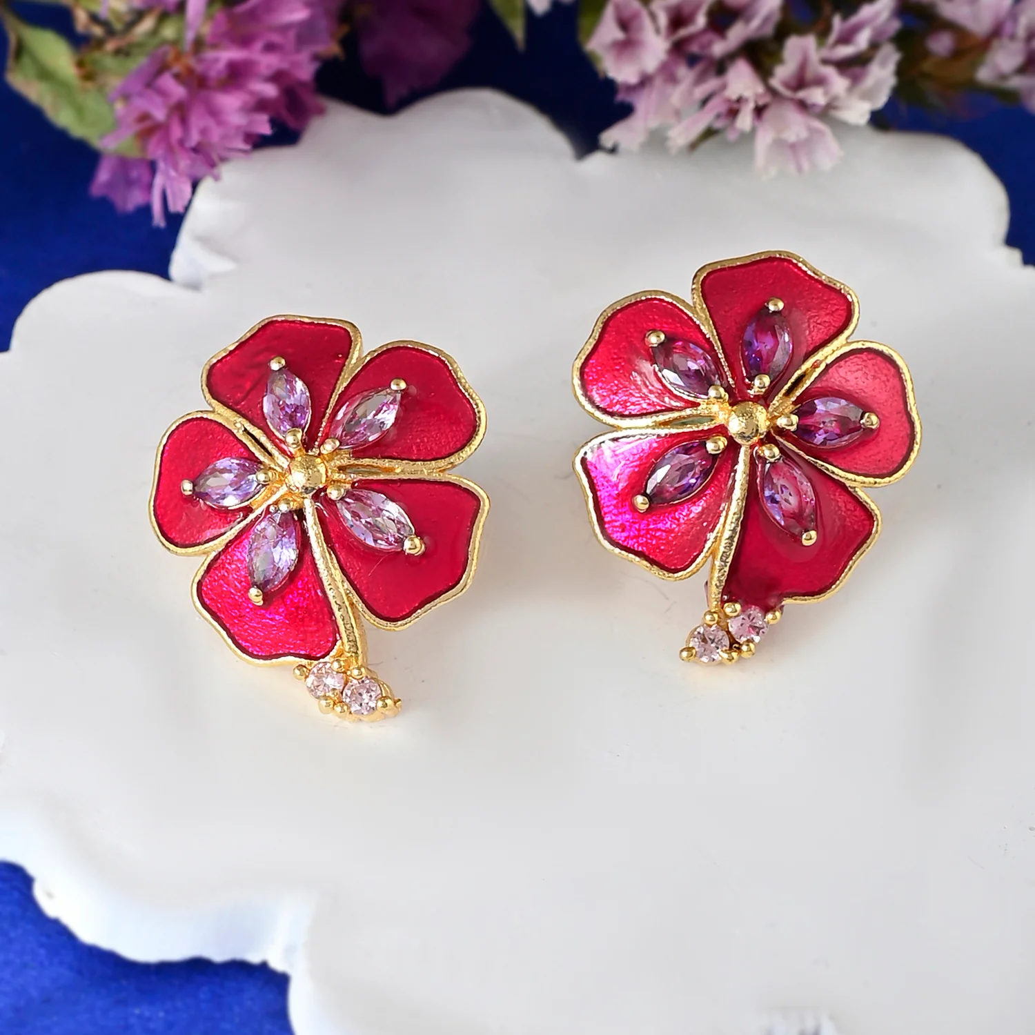 Flower Fantasy Majestic Magenta Ear StudsĀ