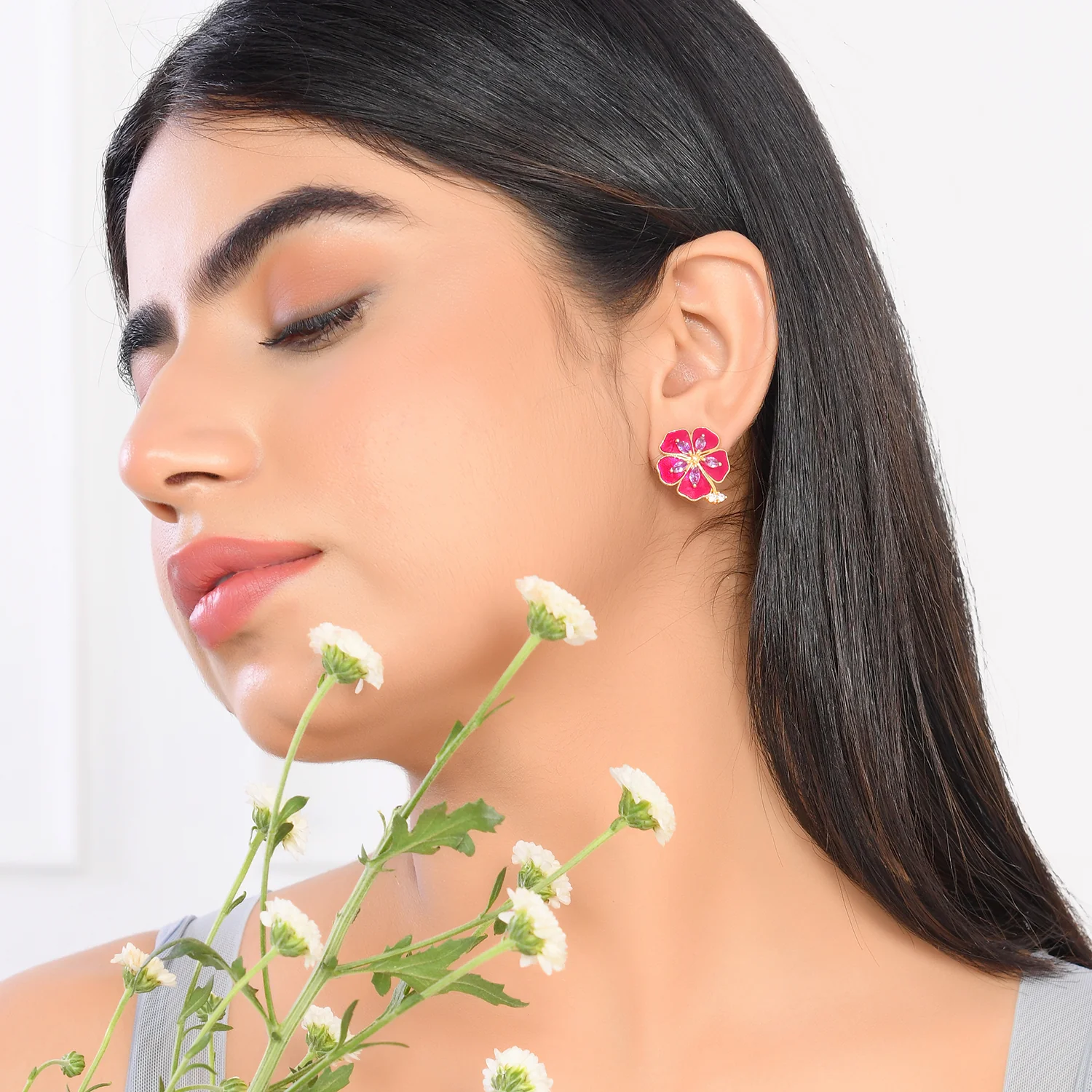 Flower Fantasy Majestic Magenta Ear StudsĀ - Image 2