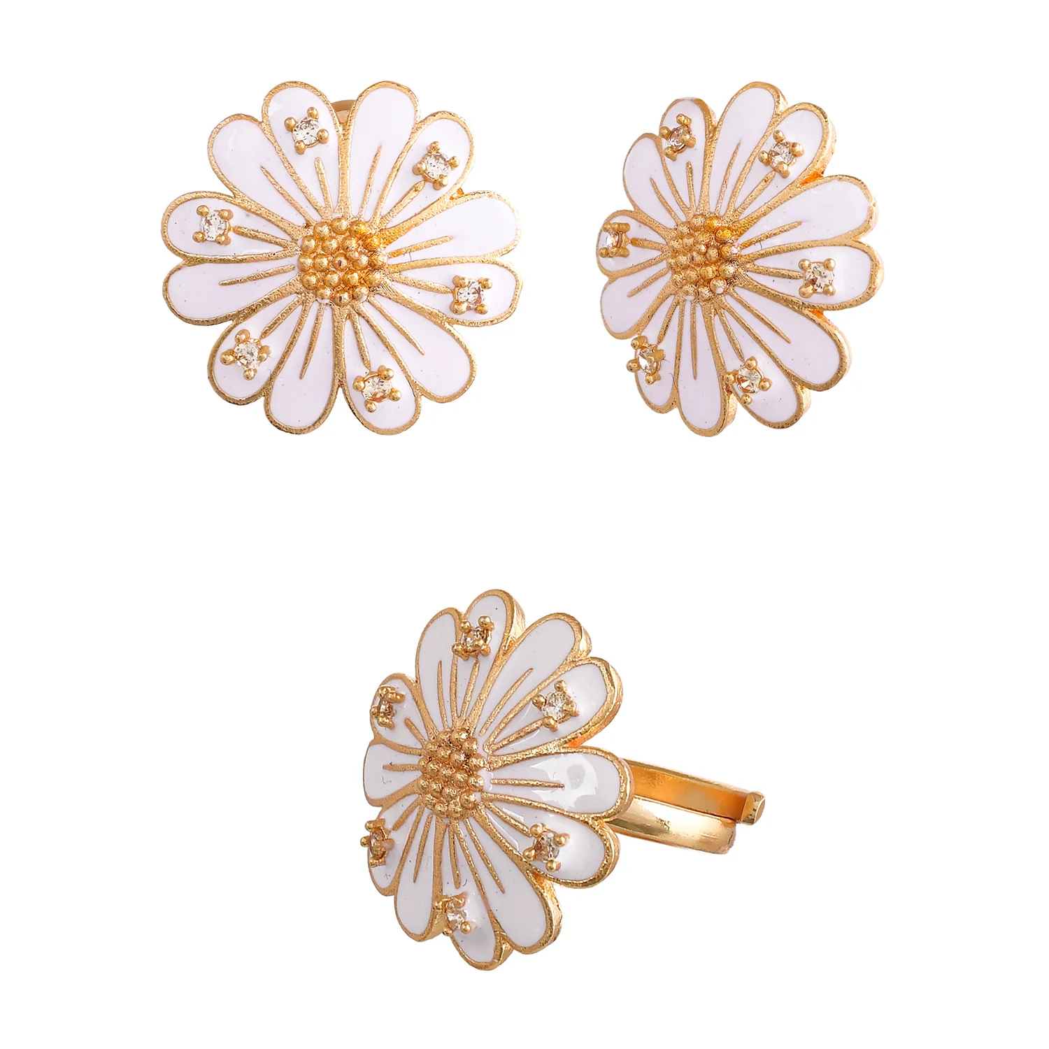 Flower Fantasy Pure Elegance Daisy White Earrings And Ring Combo - Image 5