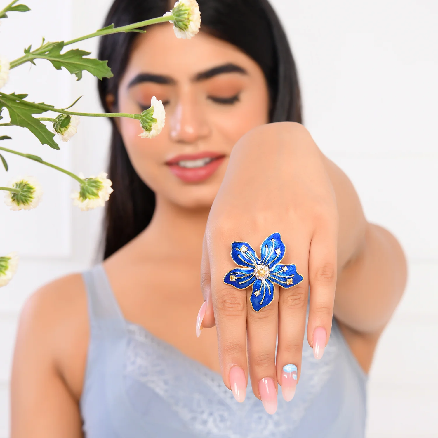 Flower Fantasy Sapphire Blue Statement Ring - Image 2