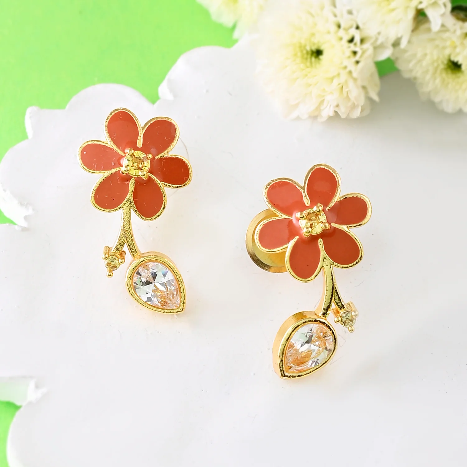 Flower Fantasy Leafy Coral Earrings