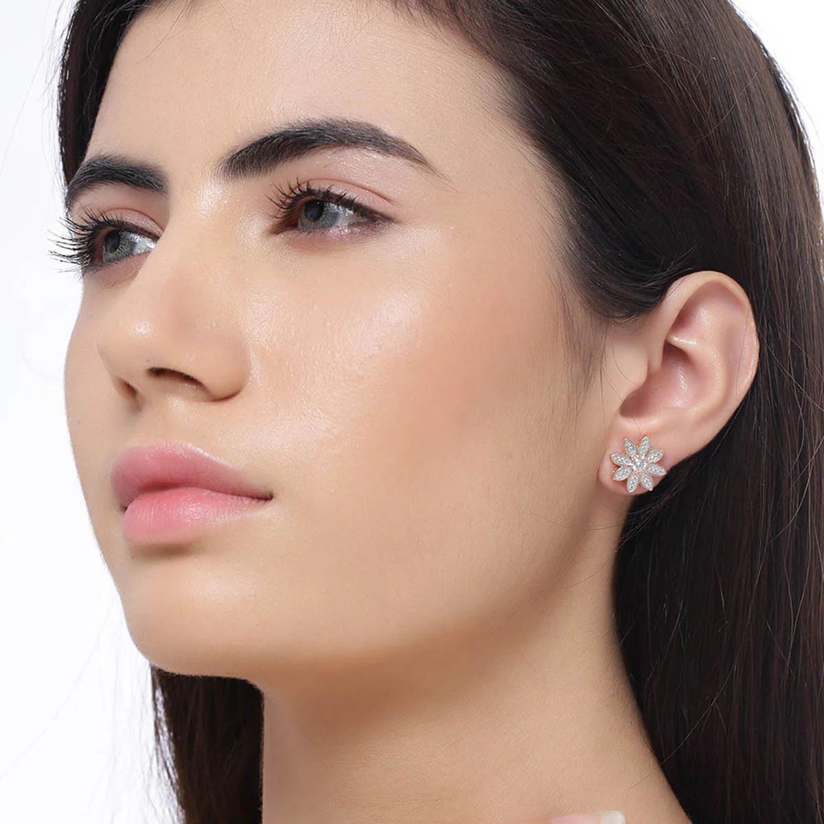 Flower Motif Brass Earrings - Image 2