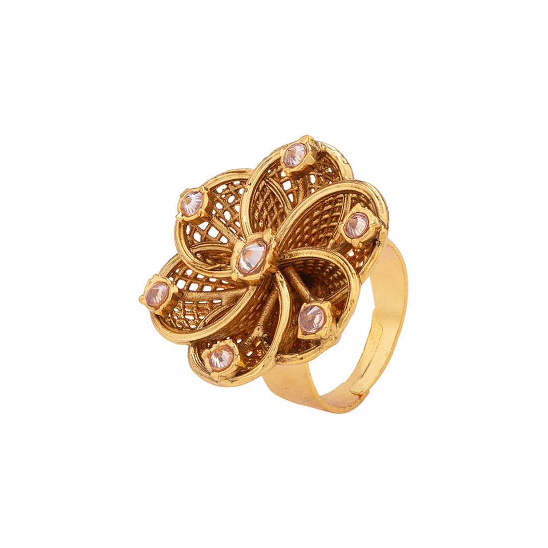 Flower Motif Brass Statement Ring - Image 3