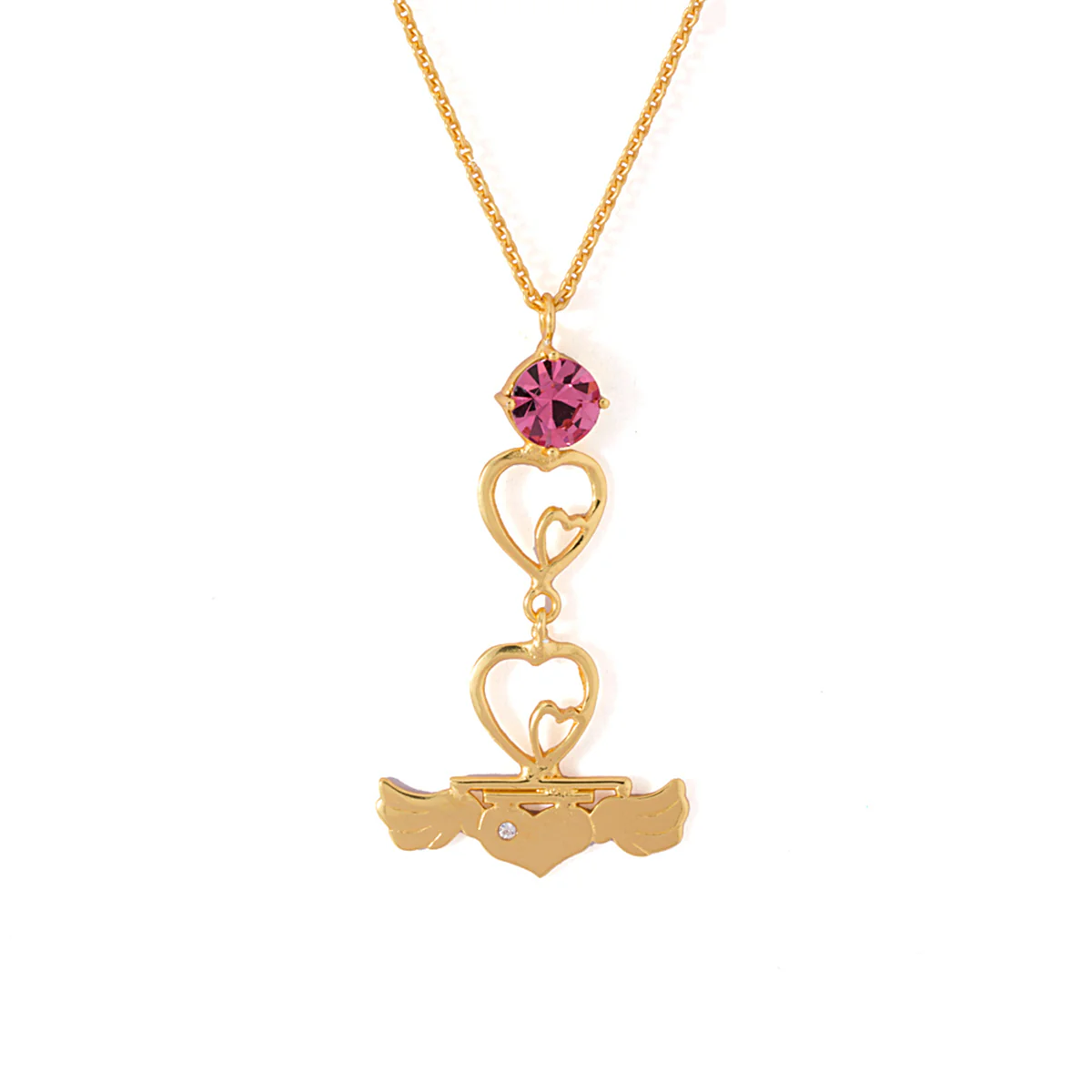 Flying Heart Pendant Made With Pink Swarovski ZirconiaMade With Chain