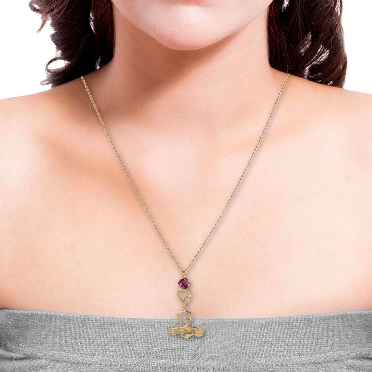 Flying Heart Pendant Made With Pink Swarovski ZirconiaMade With Chain - Image 3