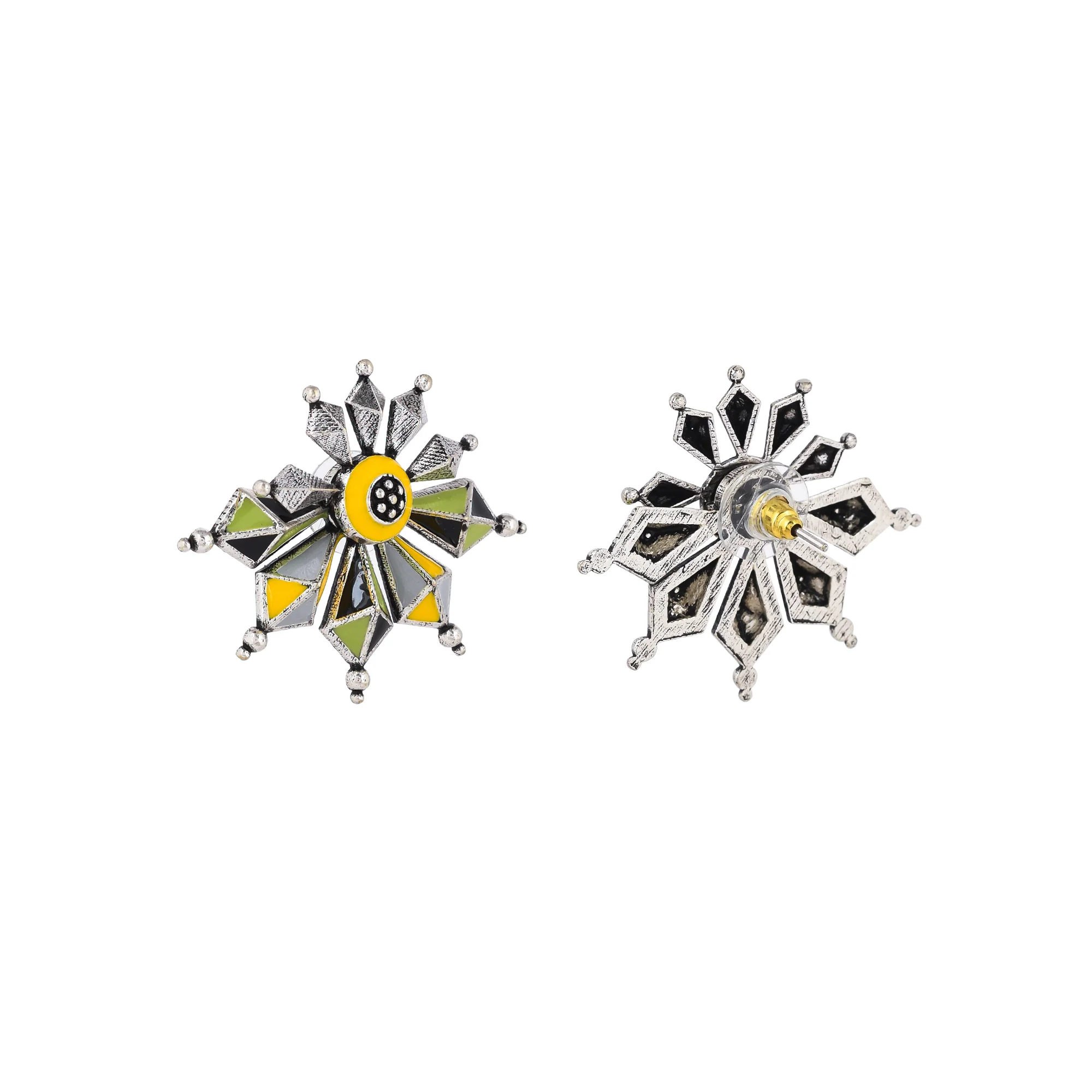 Folklore Aztec Style Enamelled Stud Earrings - Image 5