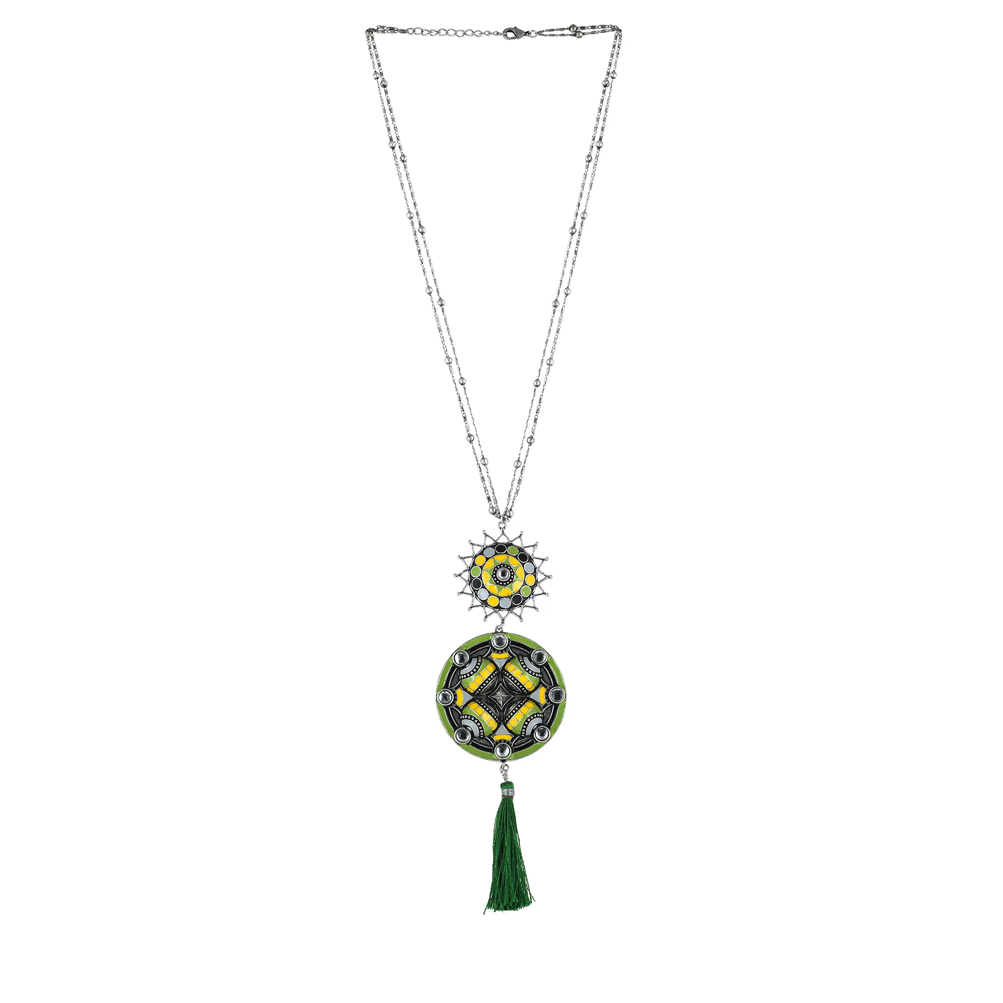 Folklore Circles Enamelled Tassel Drop Necklace - Image 3