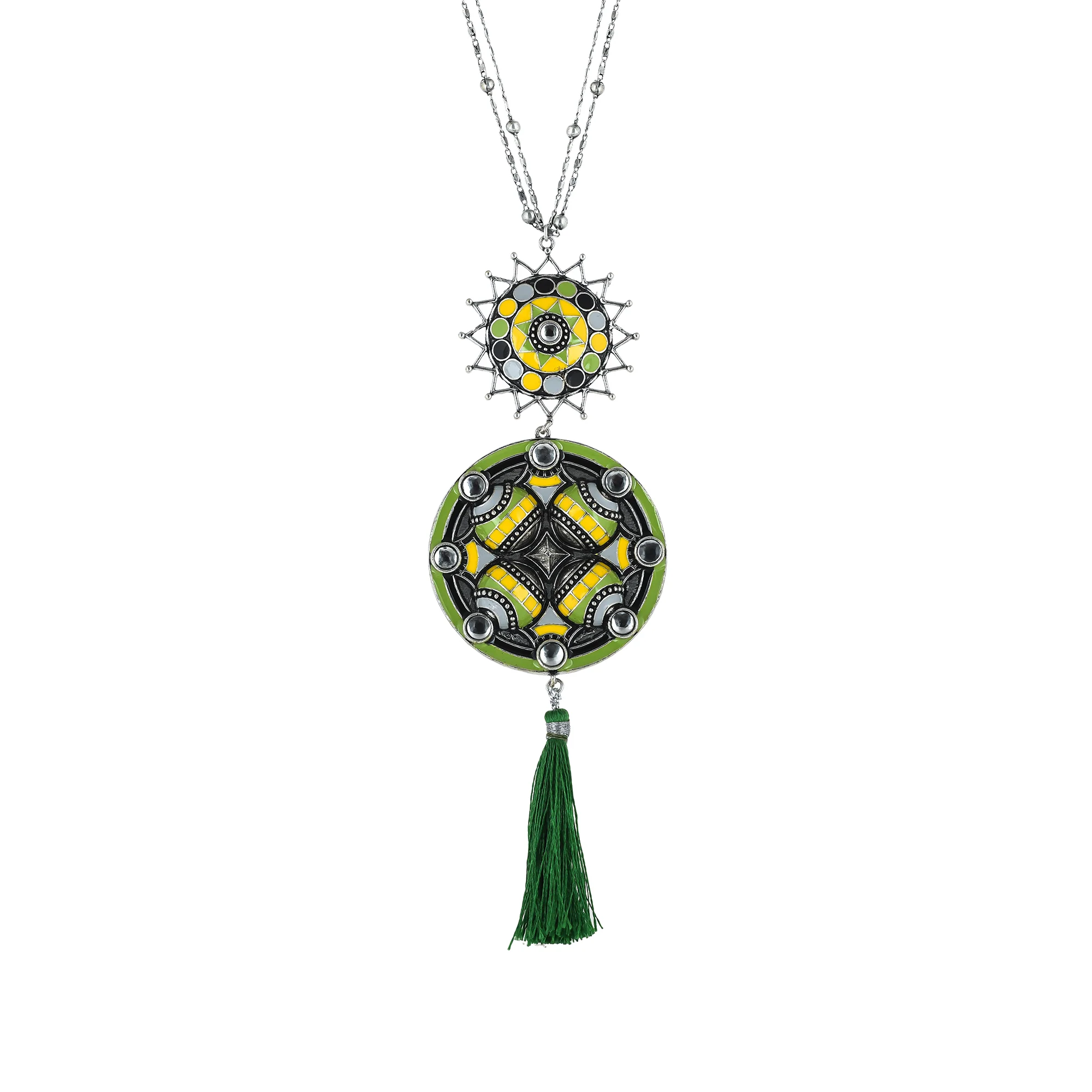 Folklore Circles Enamelled Tassel Drop Necklace - Image 4