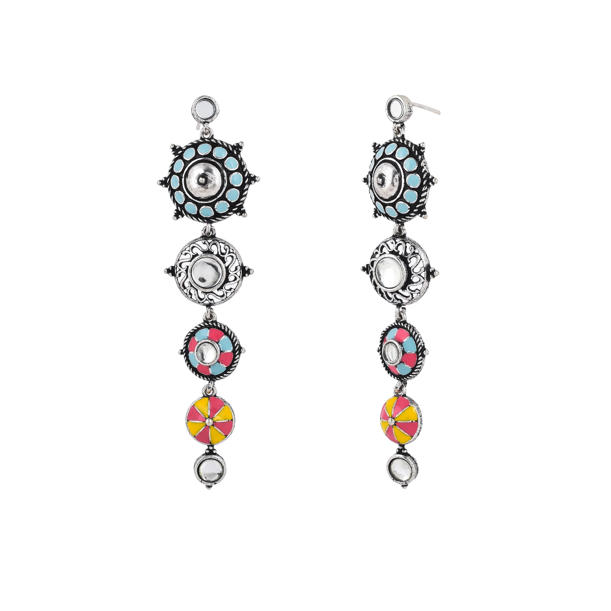 Folklore Circles Long Drop Enamelled Earrings - Image 4