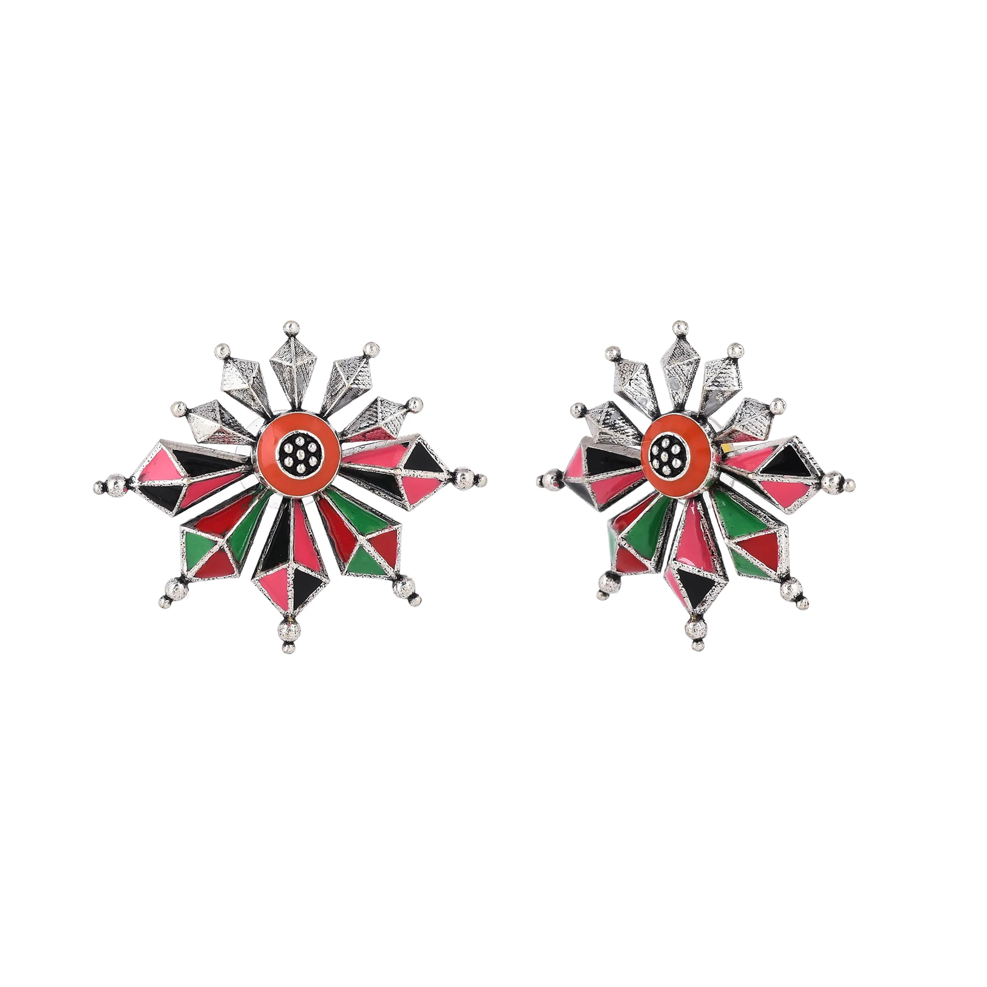 Folklore Coloured Enamel Edgy Earrings - Image 3