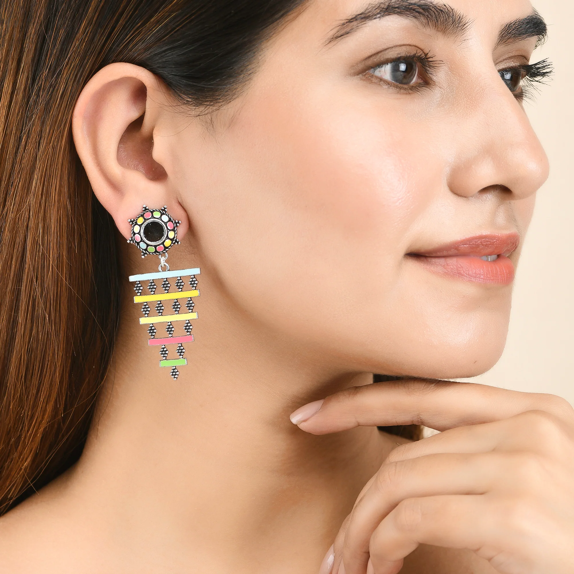 Folklore Colourful Layered Enamelled Earrings - Image 2