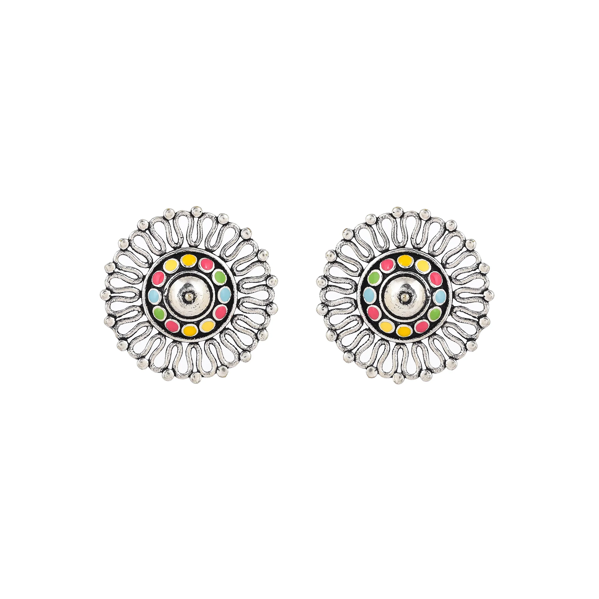 Folklore Enamelled Round Stud Earrings - Image 3