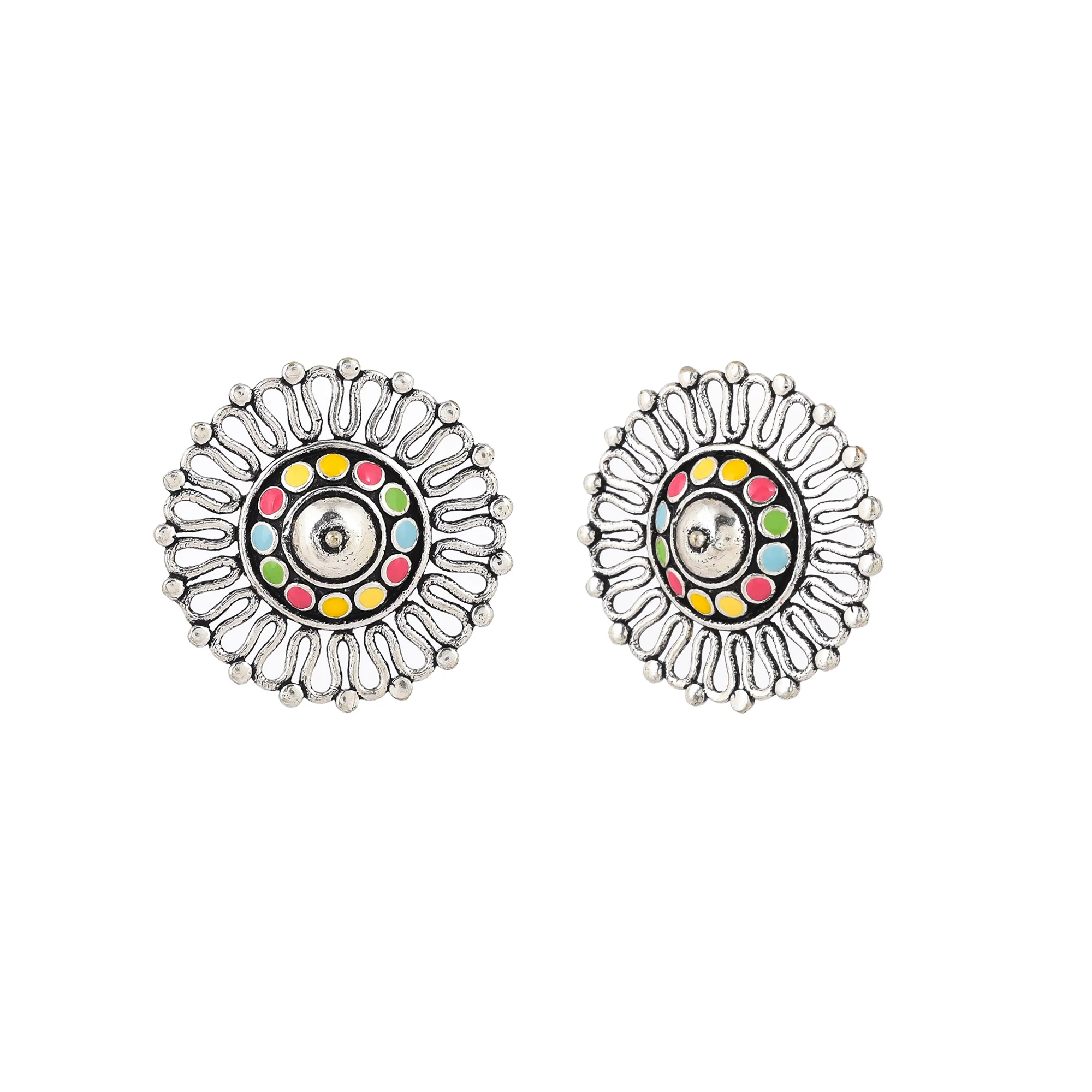 Folklore Enamelled Round Stud Earrings - Image 4