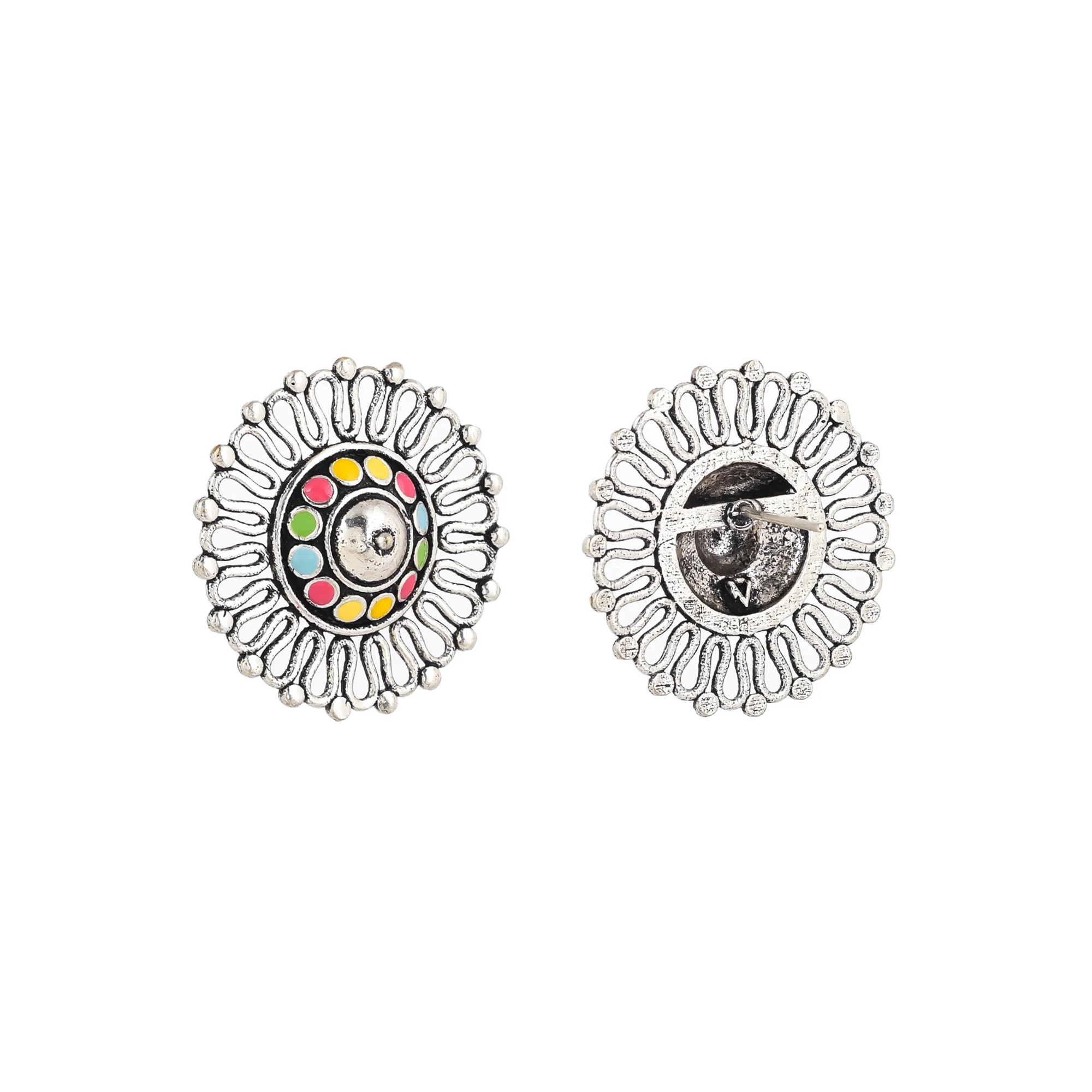 Folklore Enamelled Round Stud Earrings - Image 5