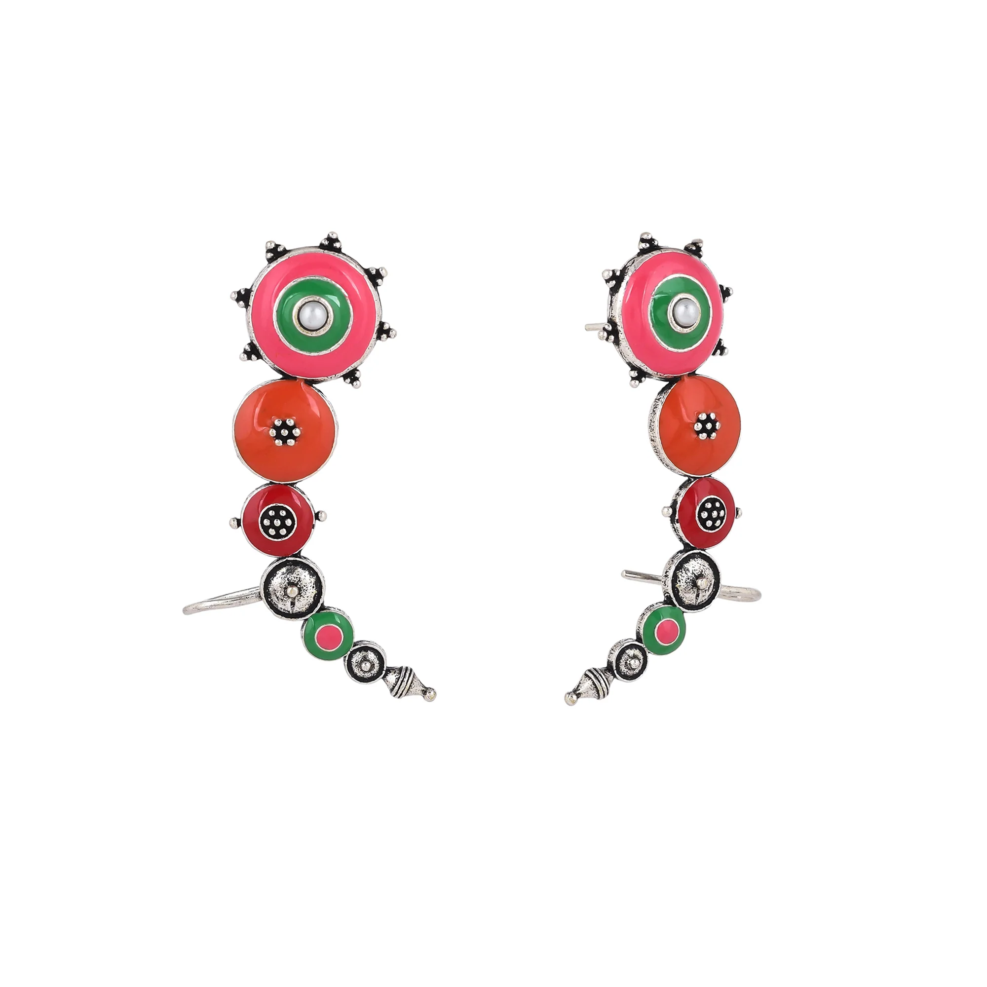 Folklore Enamelled Silver Plated Cuff Earrings - Image 4