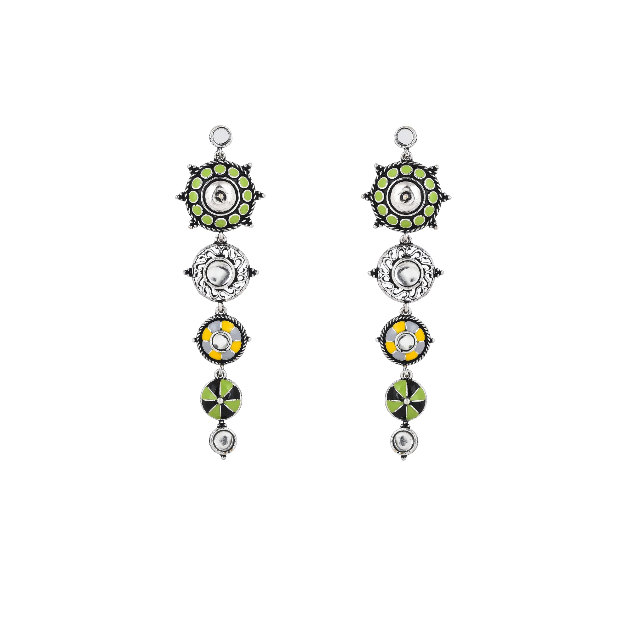 Folklore Long Drop Circles Enamelled Earrings - Image 3
