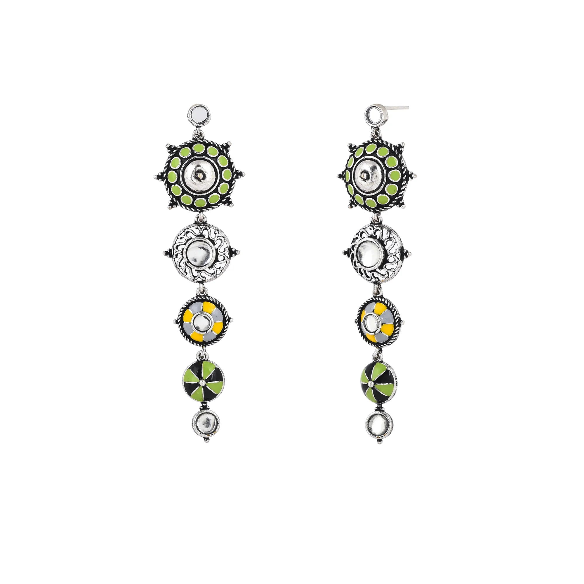 Folklore Long Drop Circles Enamelled Earrings - Image 4