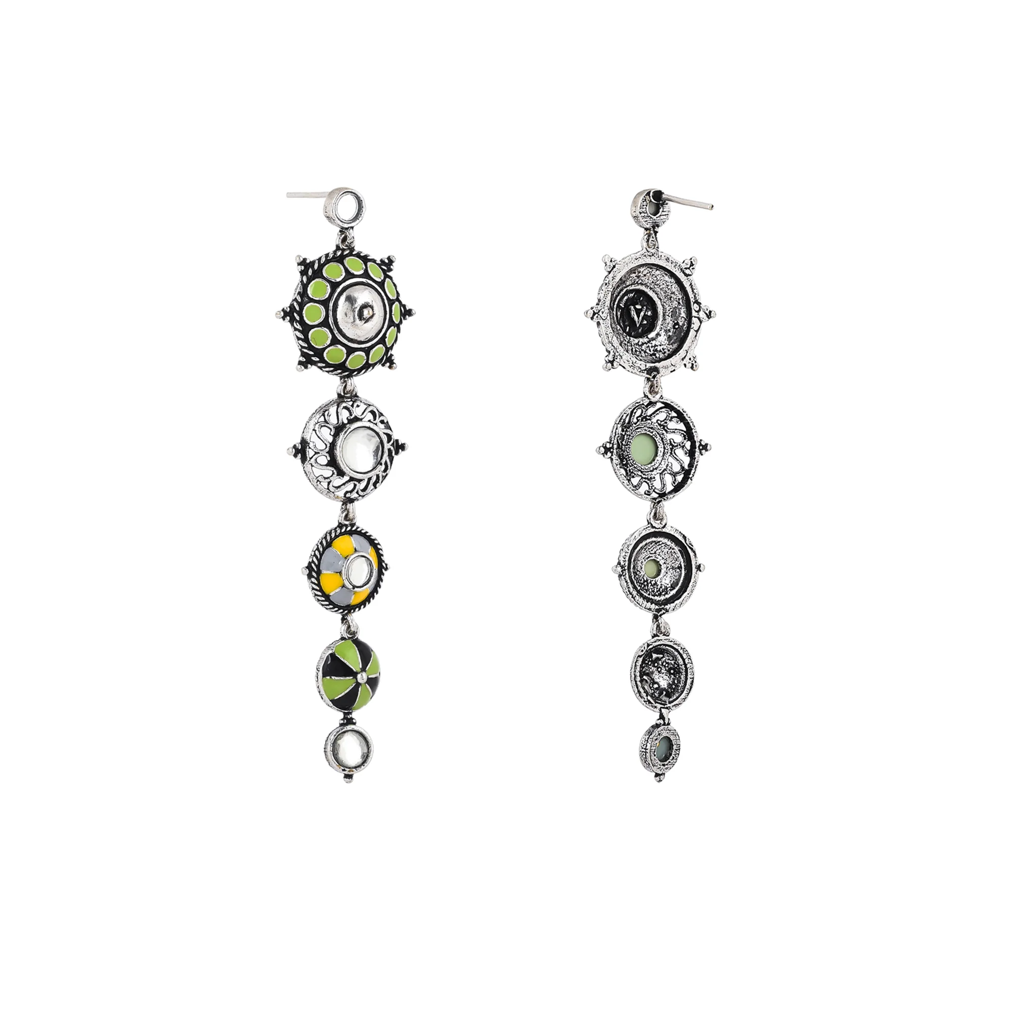 Folklore Long Drop Circles Enamelled Earrings - Image 5