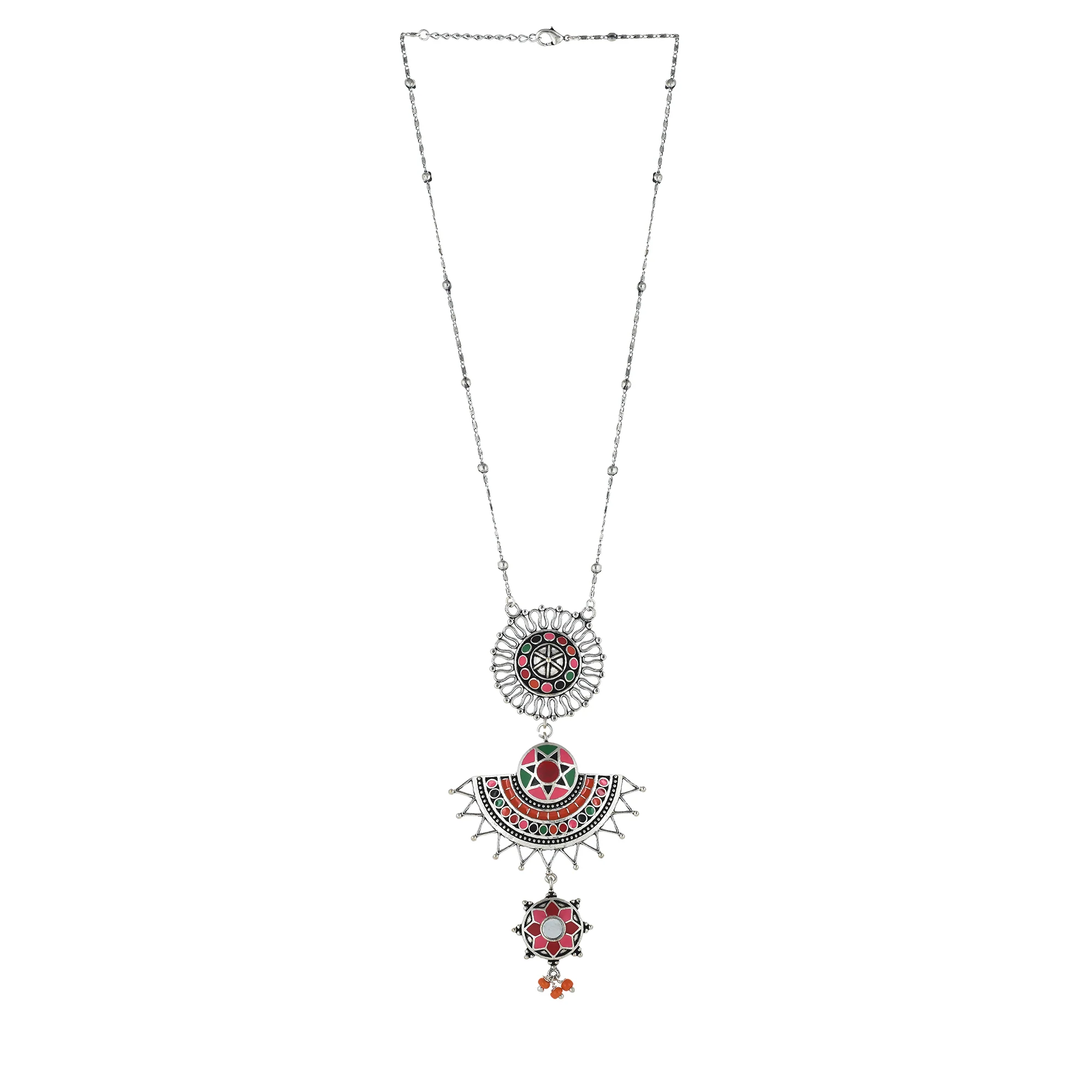 Folklore Pink Enamel Layered Drop Necklace - Image 3