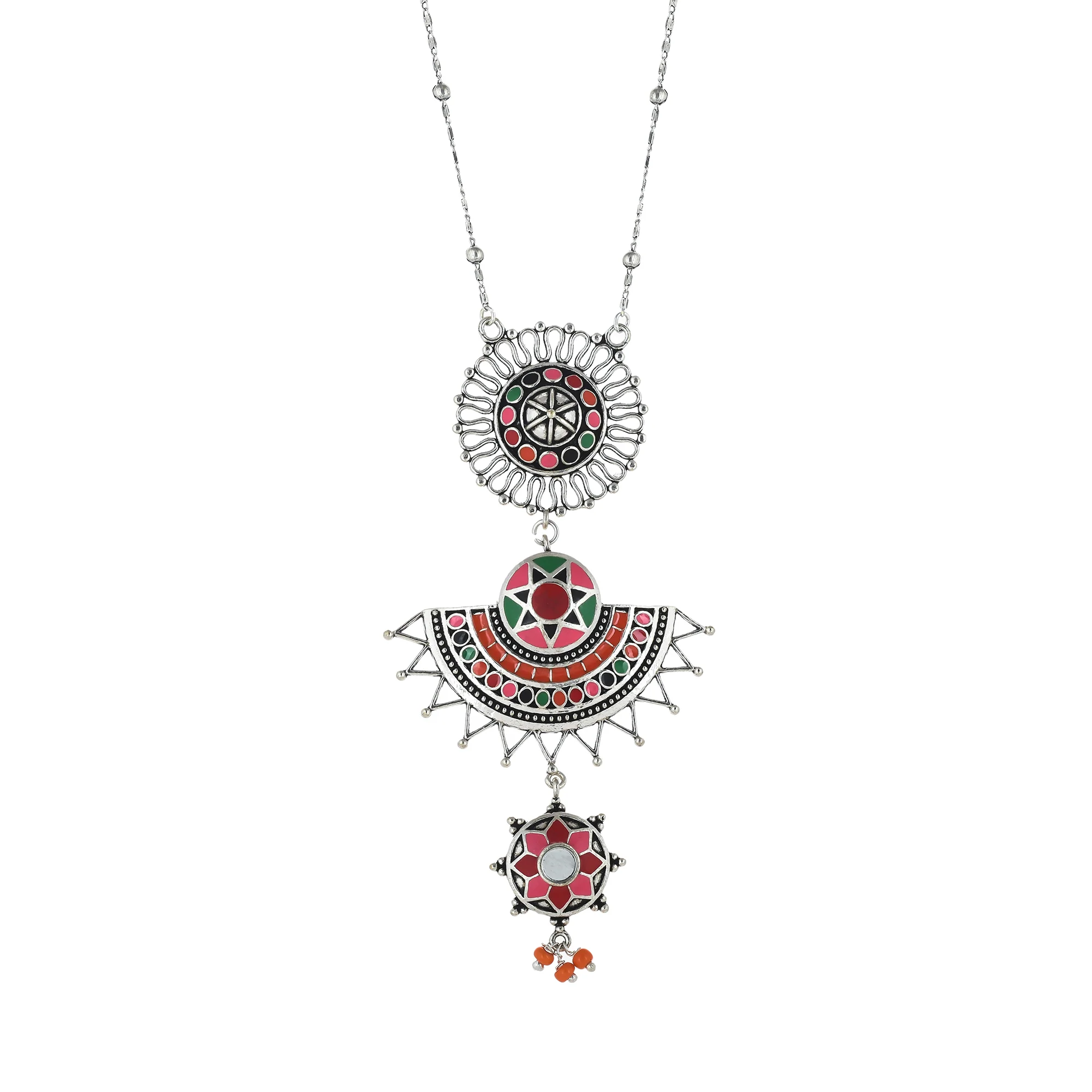 Folklore Pink Enamel Layered Drop Necklace - Image 4