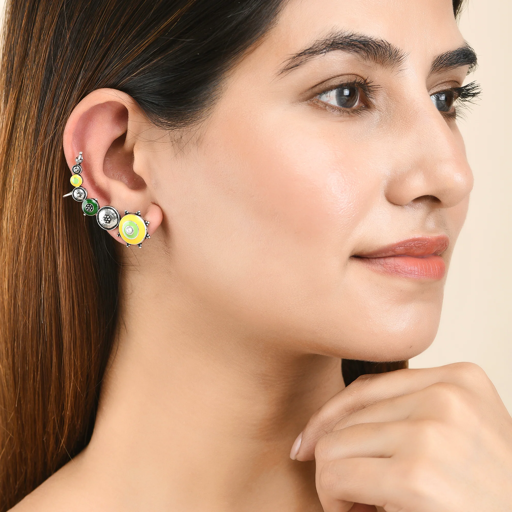 Folklore Silver Plated Enamelled Cuff Earrings - Image 2