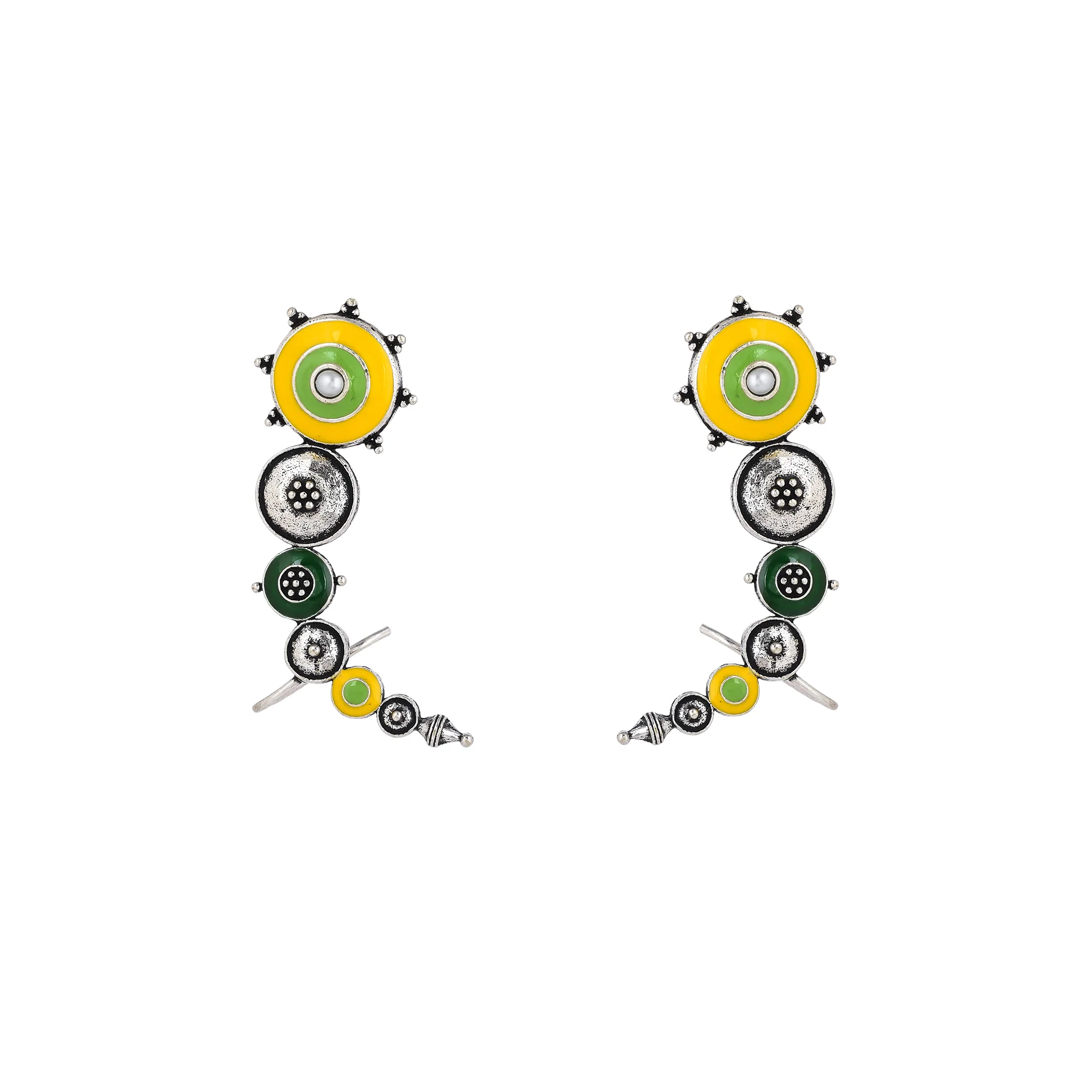 Folklore Silver Plated Enamelled Cuff Earrings - Image 3