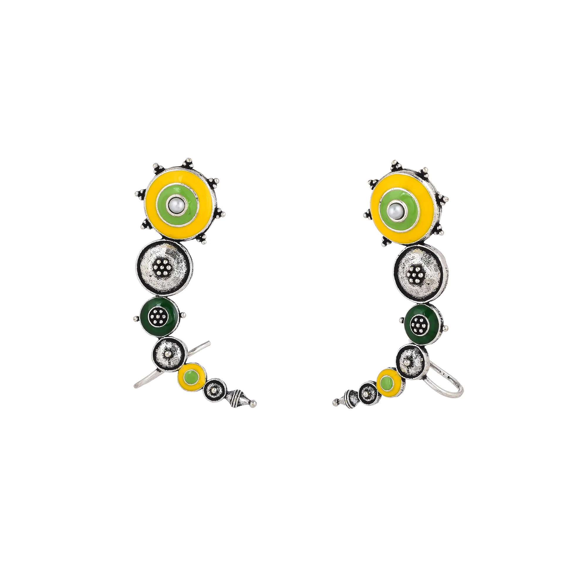 Folklore Silver Plated Enamelled Cuff Earrings - Image 4