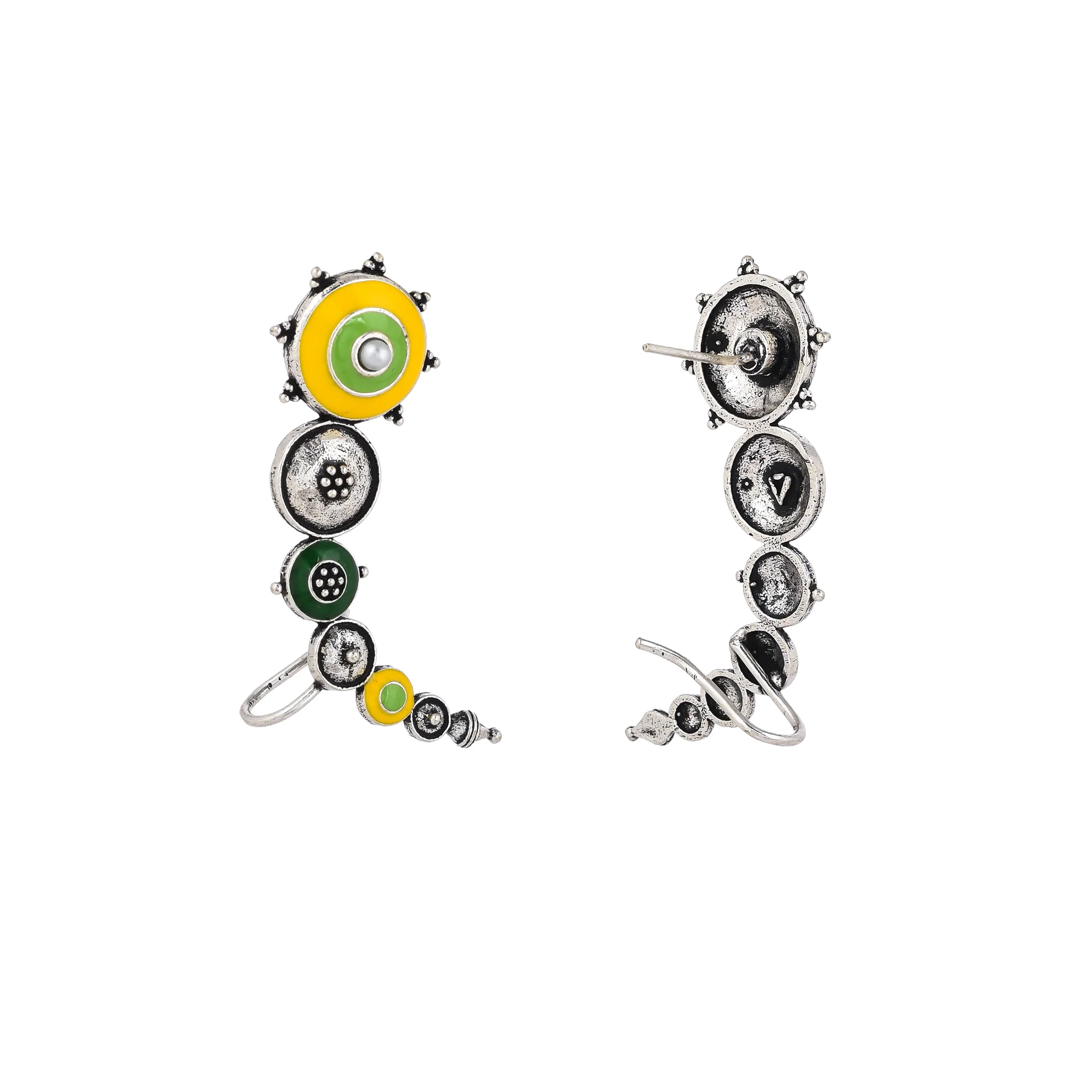 Folklore Silver Plated Enamelled Cuff Earrings - Image 5