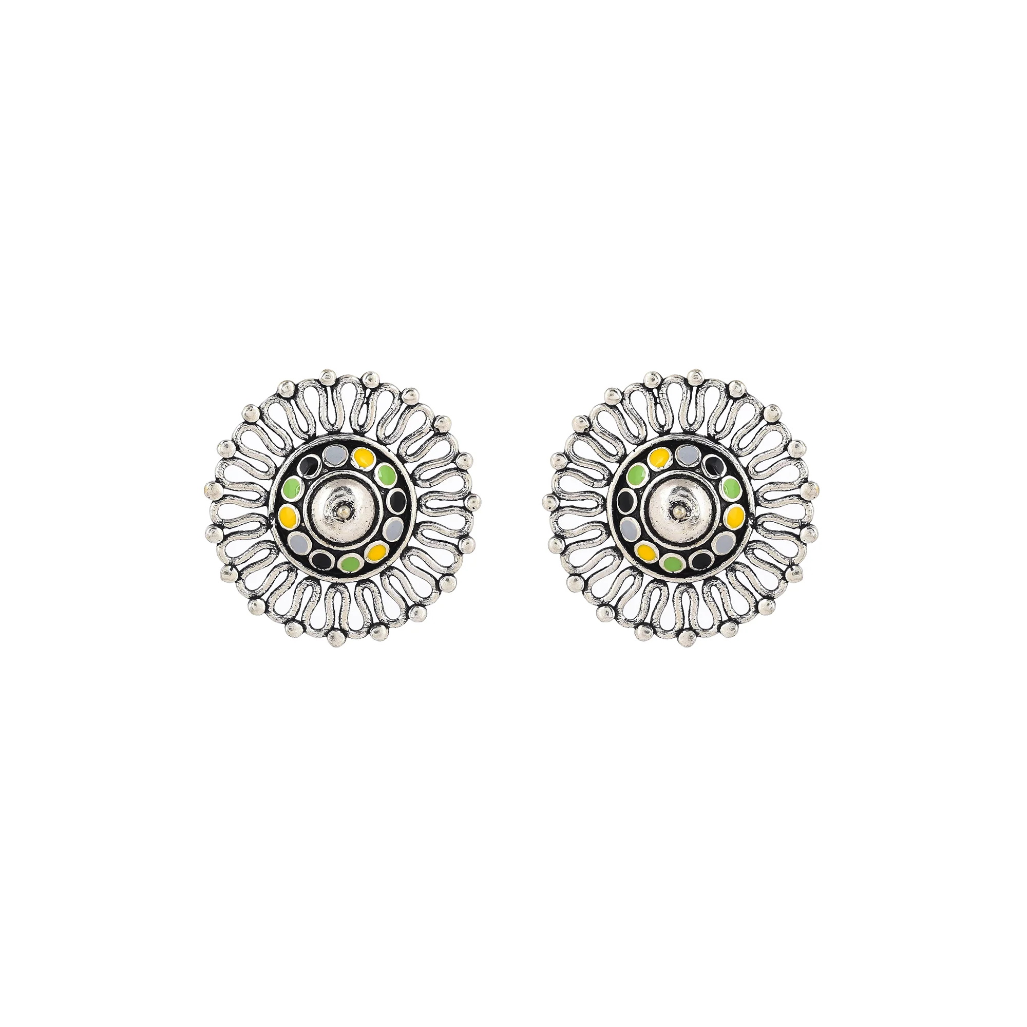 Folklore Silver Plated Round Cutwork Stud Earrings - Image 3