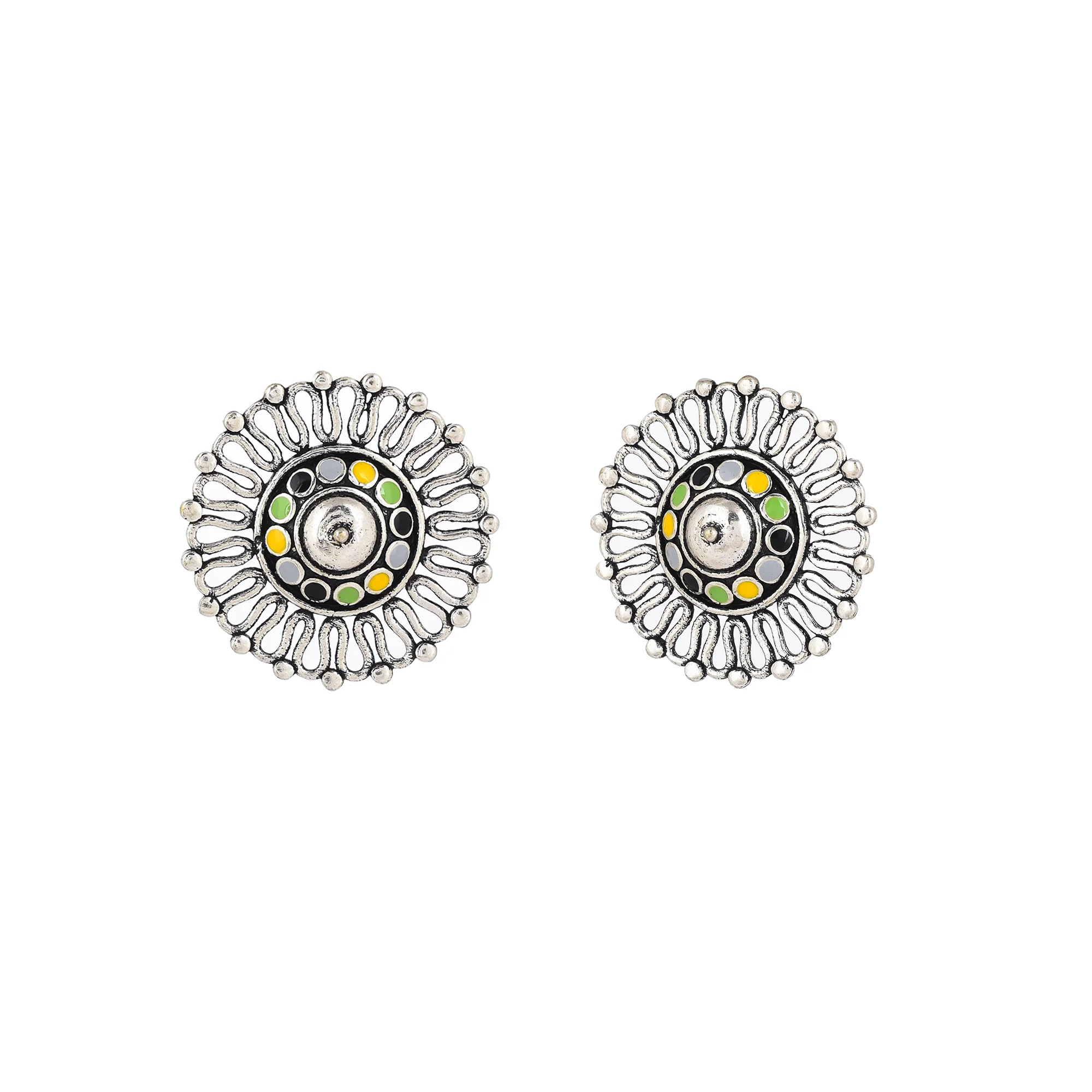 Folklore Silver Plated Round Cutwork Stud Earrings - Image 4