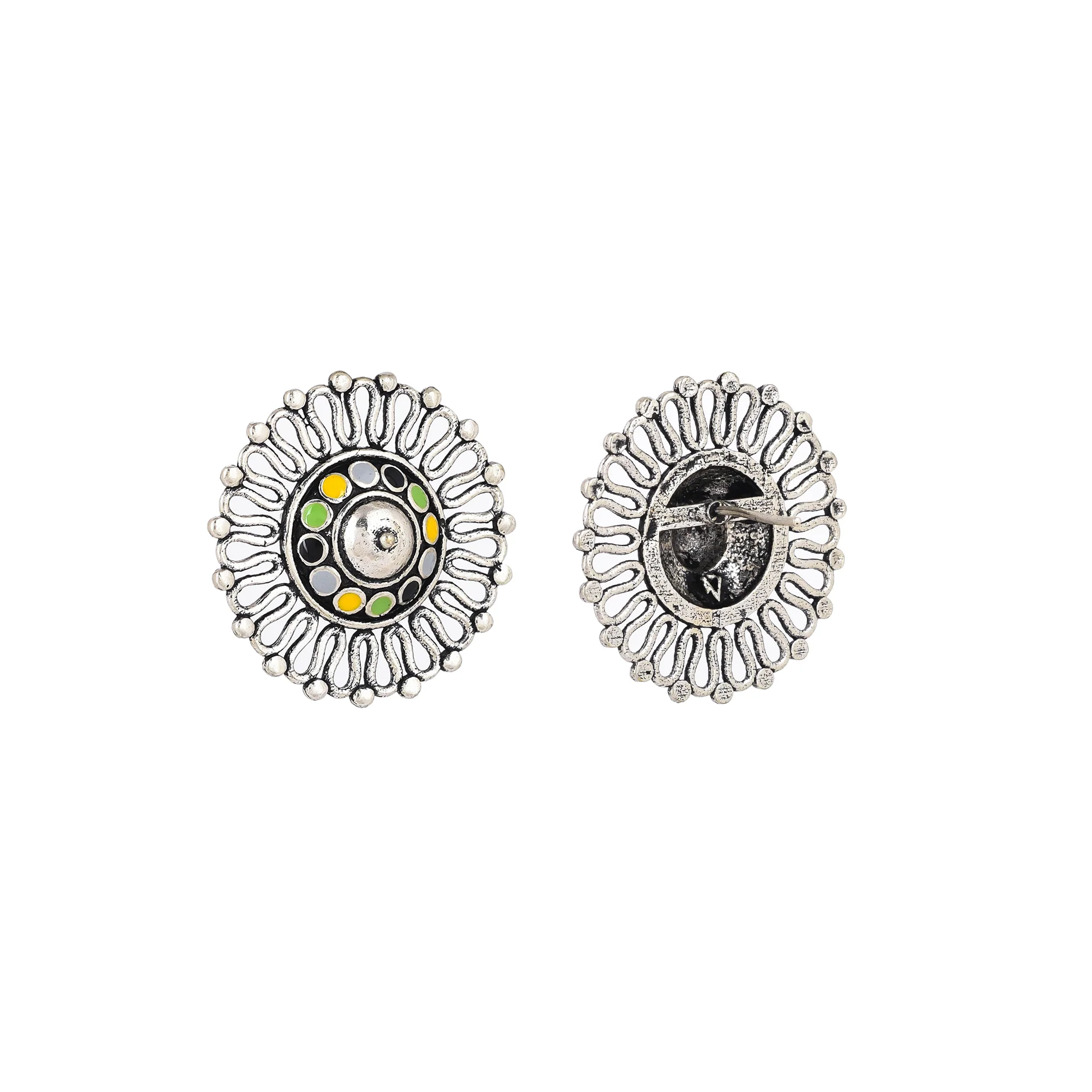 Folklore Silver Plated Round Cutwork Stud Earrings - Image 5