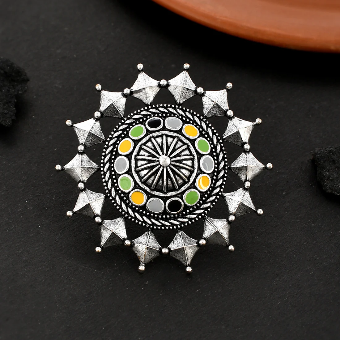 Folklore Statement Round Silver-Oxidized Brass Ring