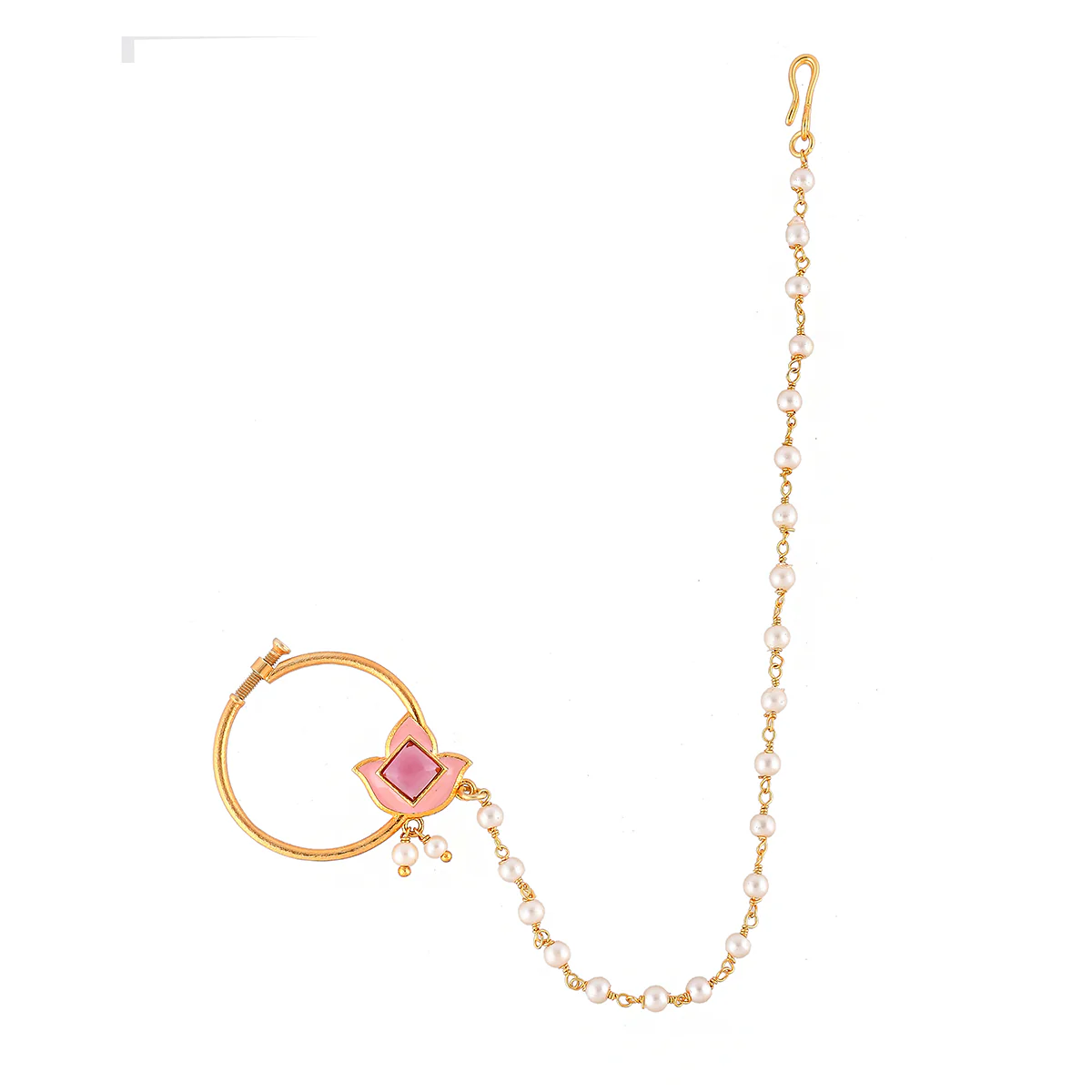Forever More Enamelled Floral Motif Red Stone Non-Piercing Nose Ring - Image 3