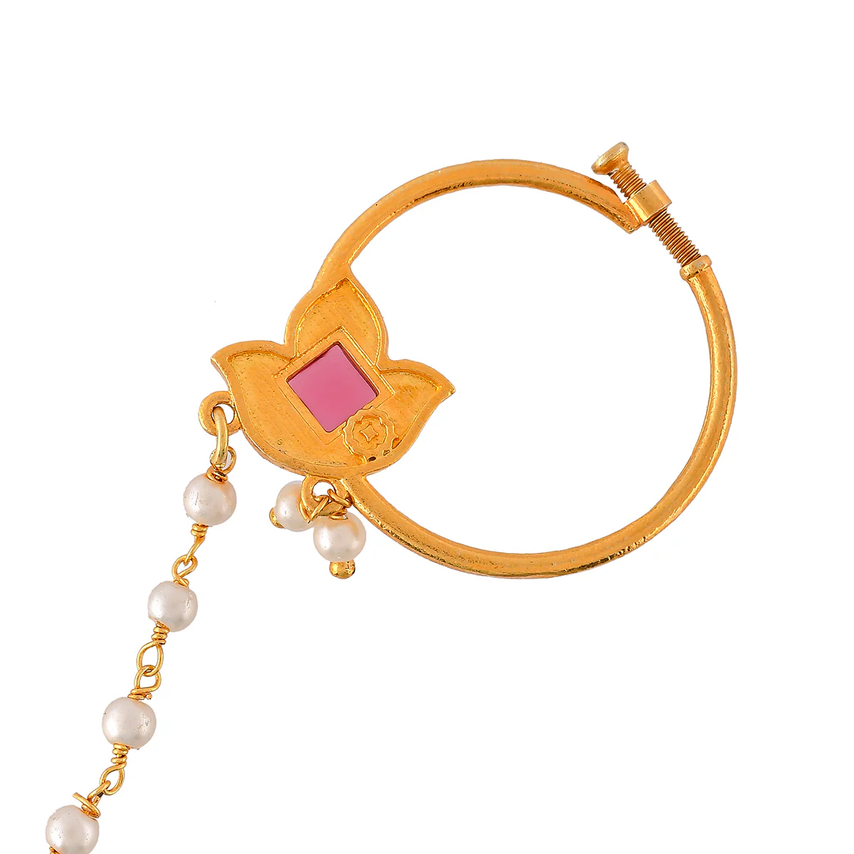 Forever More Enamelled Floral Motif Red Stone Non-Piercing Nose Ring - Image 5