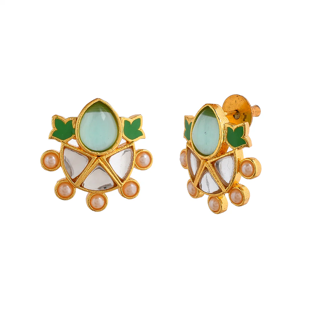 Forever More Enamelled Green Stone and Pearls Earrings - Image 4