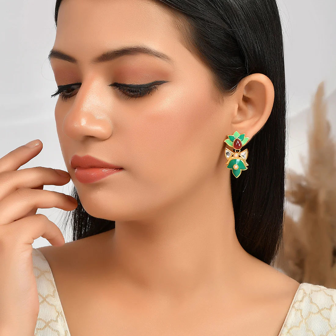 Forever More Enamelled Pink Stone Earrings - Image 2