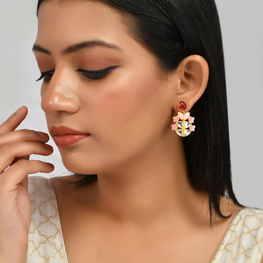 Forever More Enamelled Pink Stones Earrings - Image 2